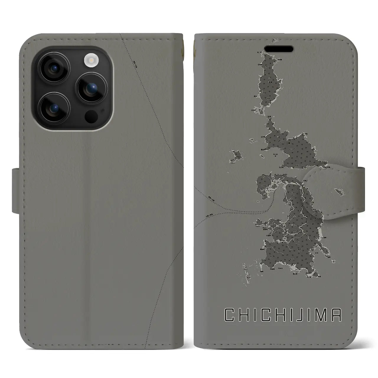 【父島(東京都)】地図柄iPhoneケース(手帳タイプ)モノトーン・iPhone 16 用