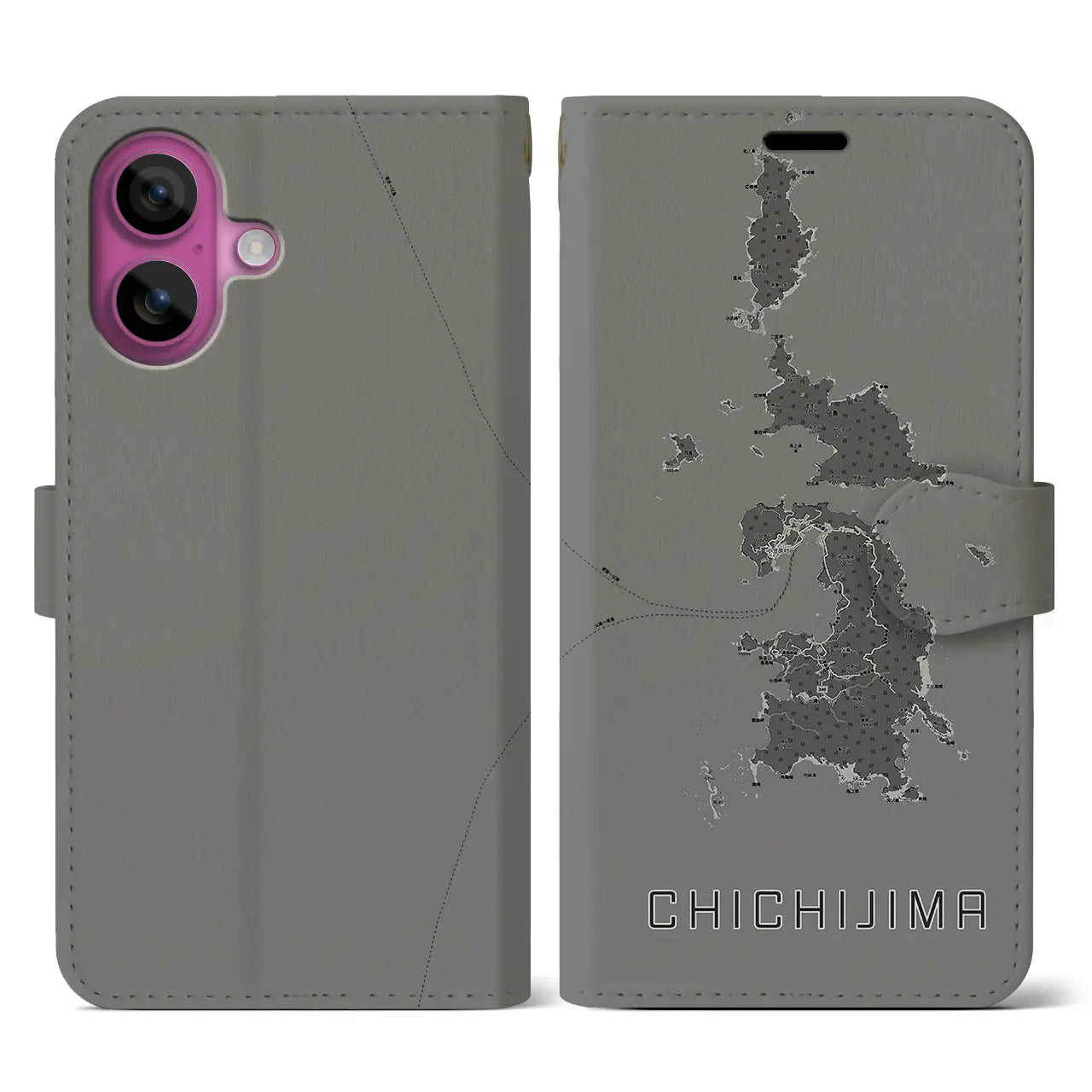 【父島(東京都)】地図柄iPhoneケース(手帳タイプ)モノトーン・iPhone 16 Pro 用