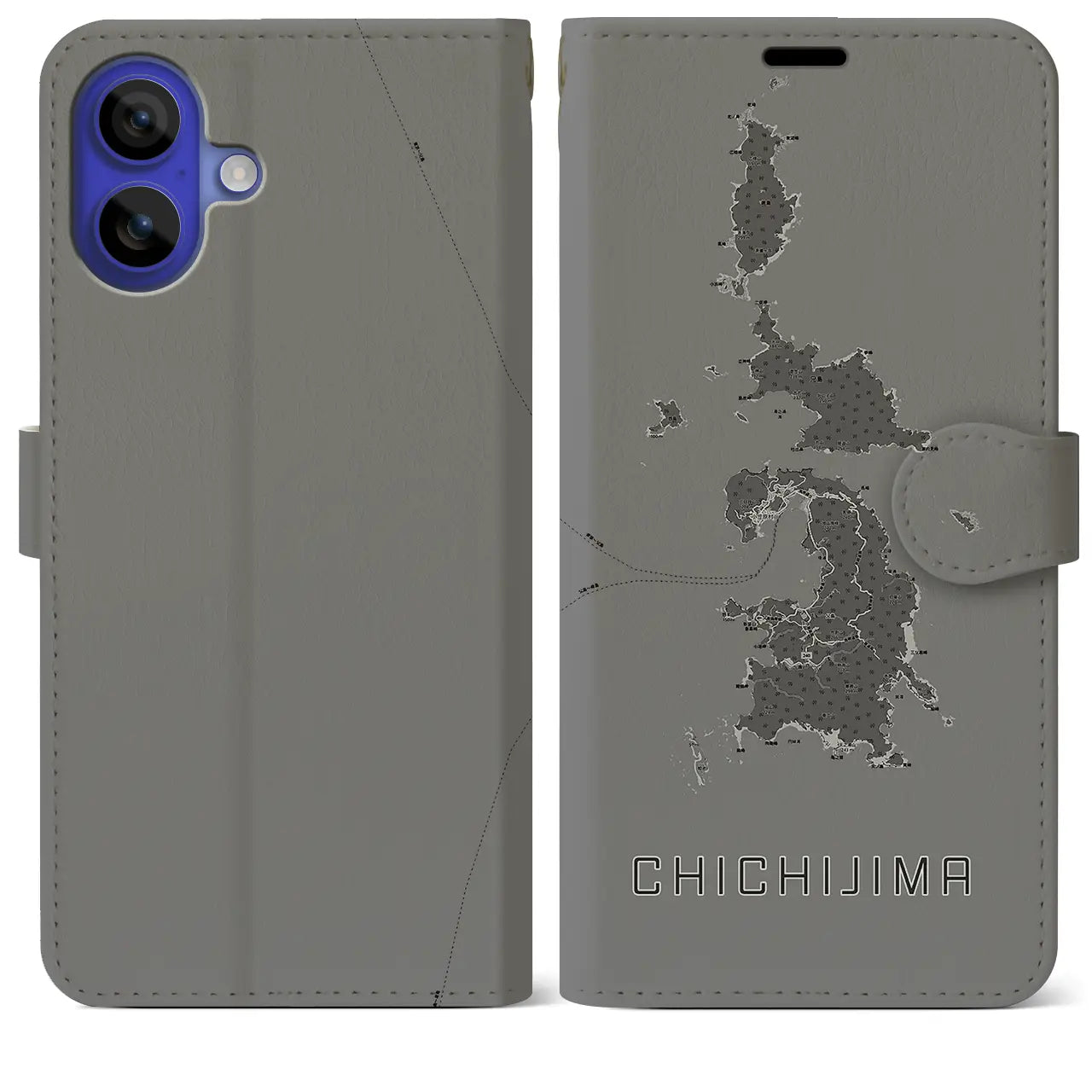 【父島(東京都)】地図柄iPhoneケース(手帳タイプ)モノトーン・iPhone 16 Pro Max 用