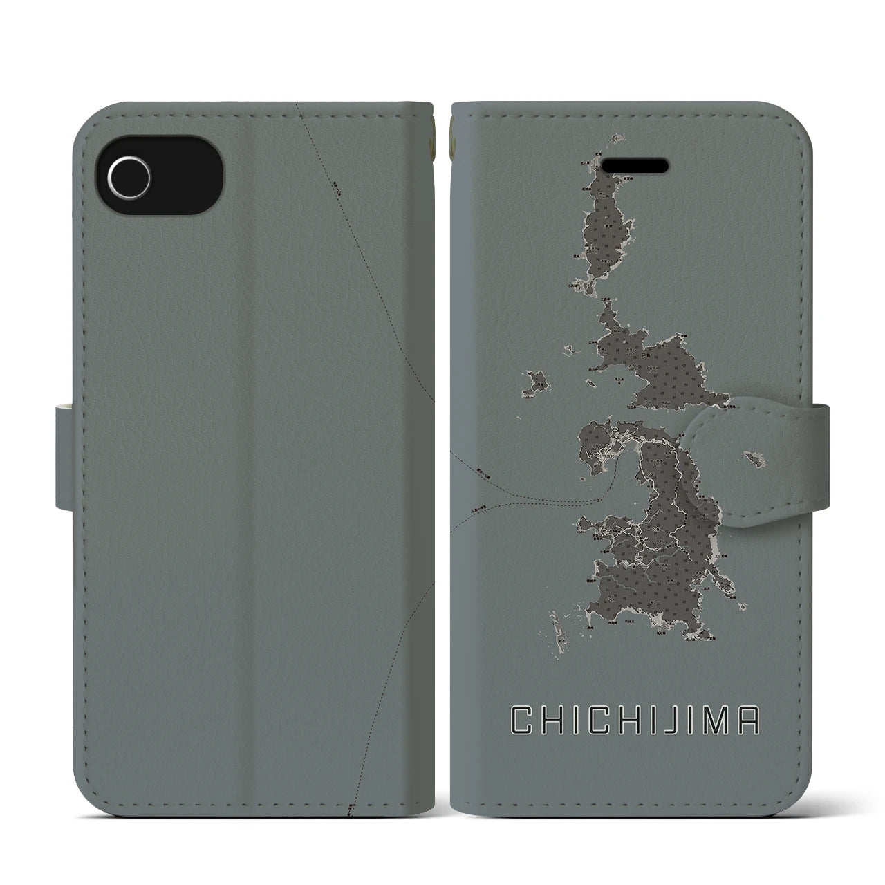 【父島(東京都)】地図柄iPhoneケース(手帳タイプ)モノトーン・iPhone SE(第3 / 第2世代) / 8 / 7 / 6s / 6 用