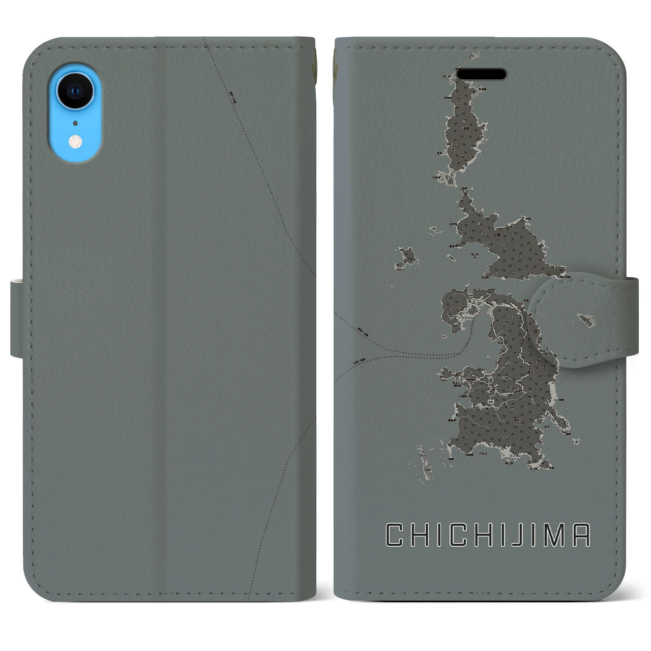 【父島(東京都)】地図柄iPhoneケース(手帳タイプ)モノトーン・iPhone XR 用