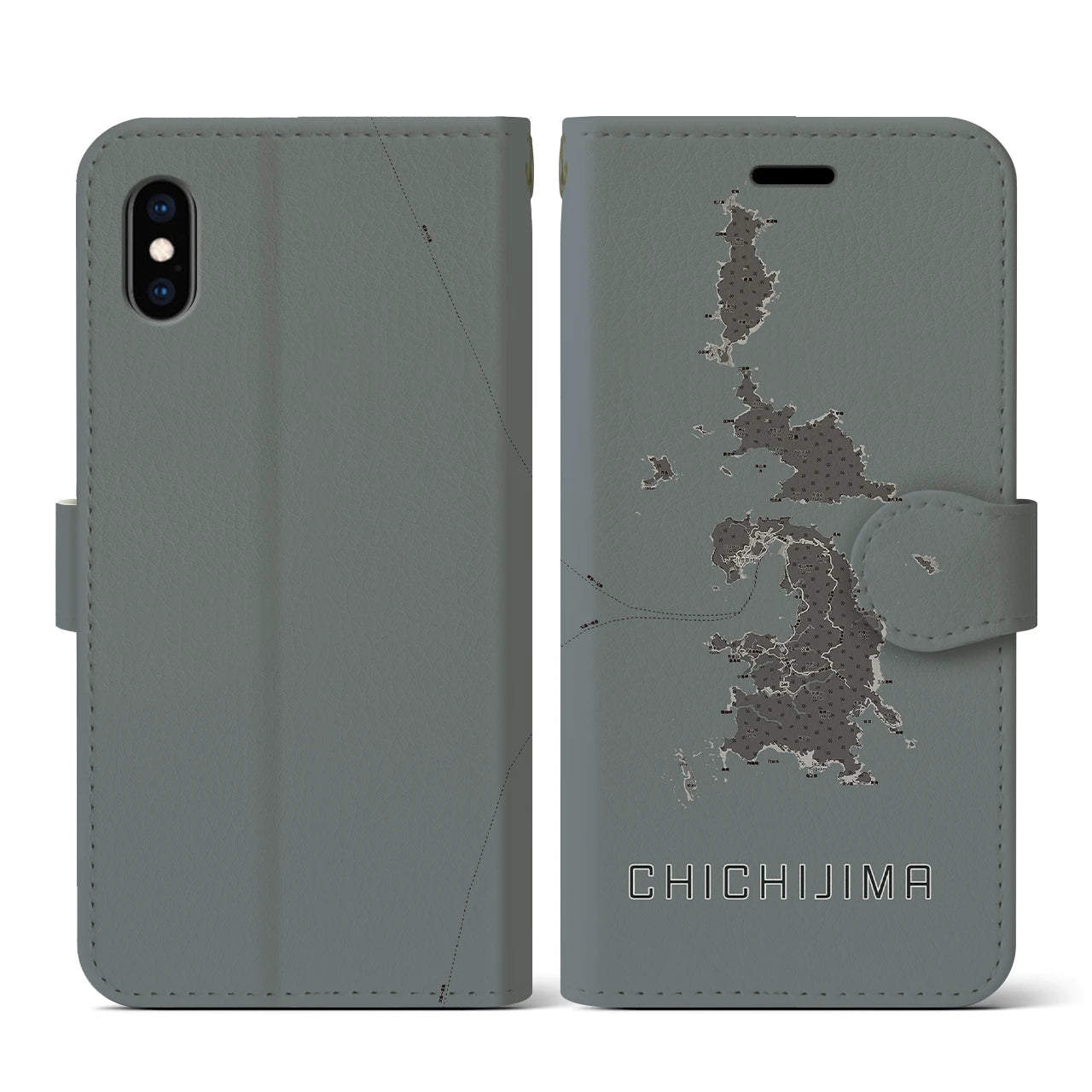 【父島(東京都)】地図柄iPhoneケース(手帳タイプ)モノトーン・iPhone XS / X 用