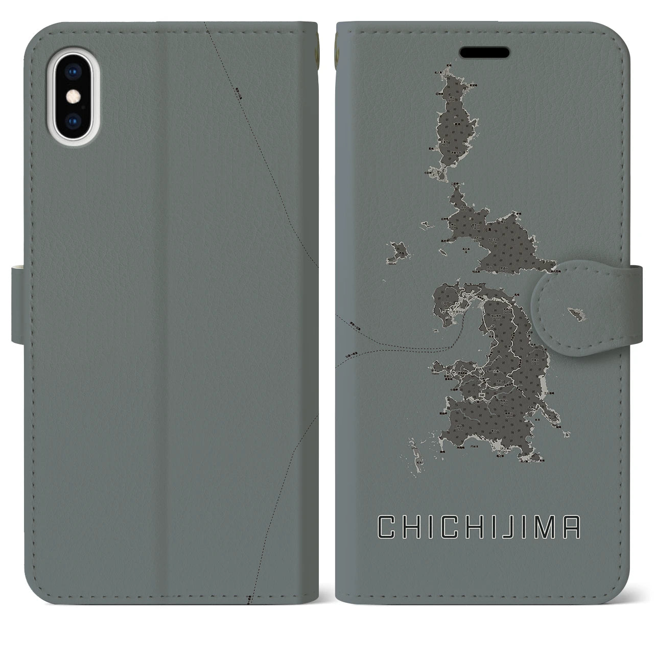 【父島(東京都)】地図柄iPhoneケース(手帳タイプ)モノトーン・iPhone XS Max 用