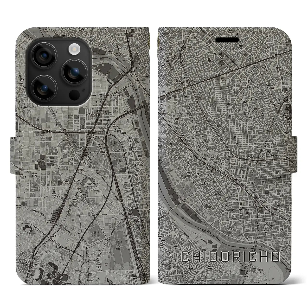 【千鳥町(東京都)】地図柄iPhoneケース(手帳タイプ)モノトーン・iPhone 16 用