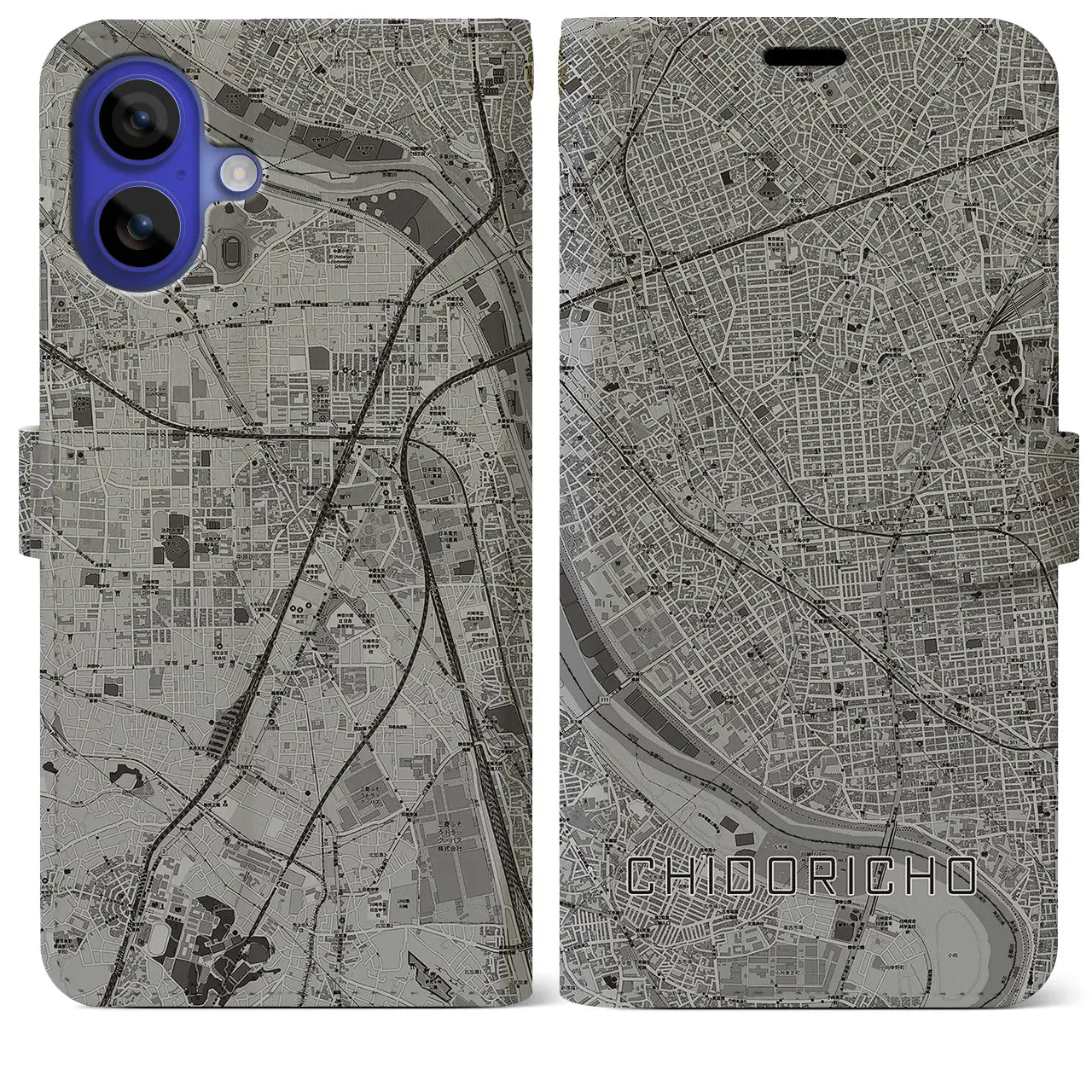 【千鳥町(東京都)】地図柄iPhoneケース(手帳タイプ)モノトーン・iPhone 16 Pro Max 用