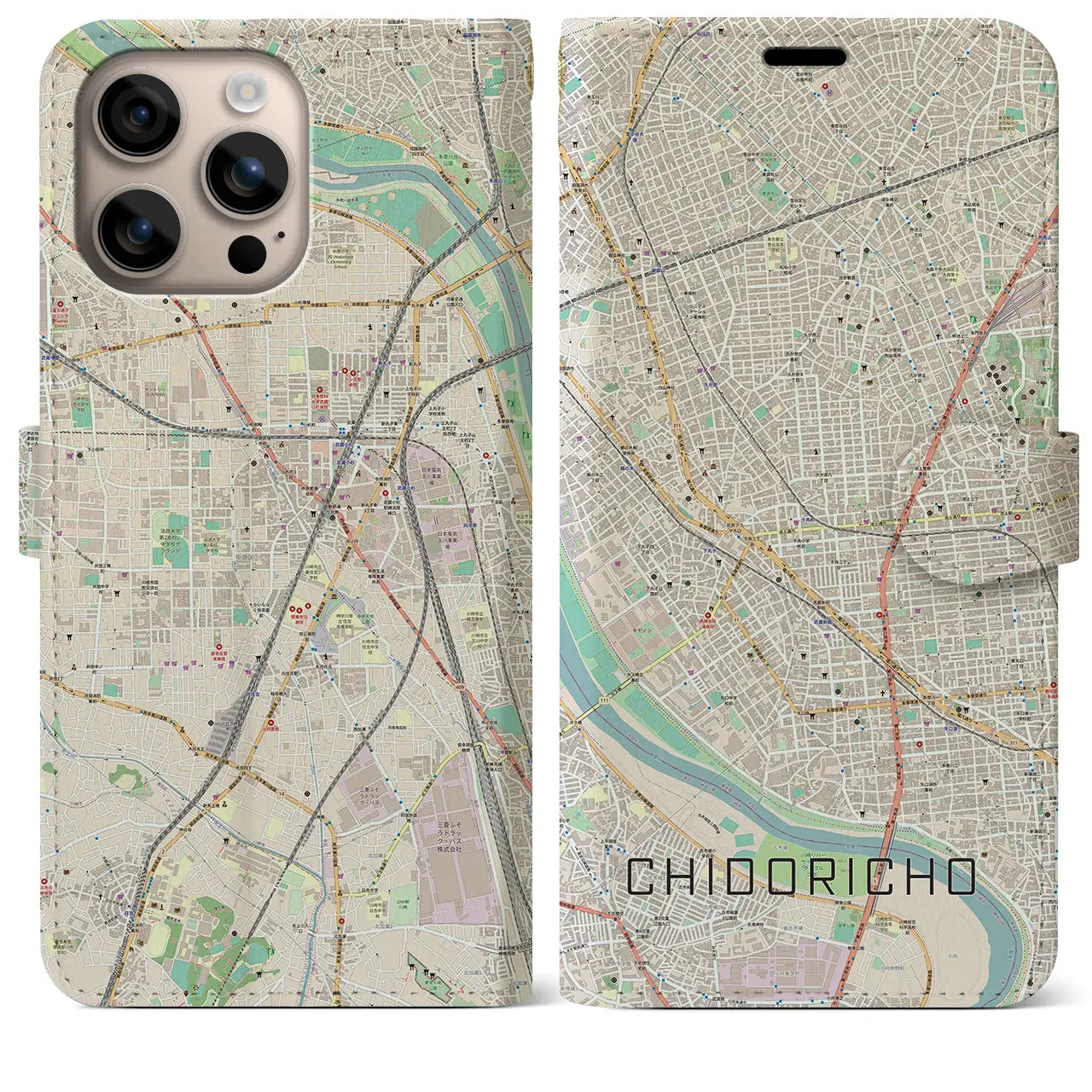 【千鳥町(東京都)】地図柄iPhoneケース(手帳タイプ)ナチュラル・iPhone 16 Plus 用