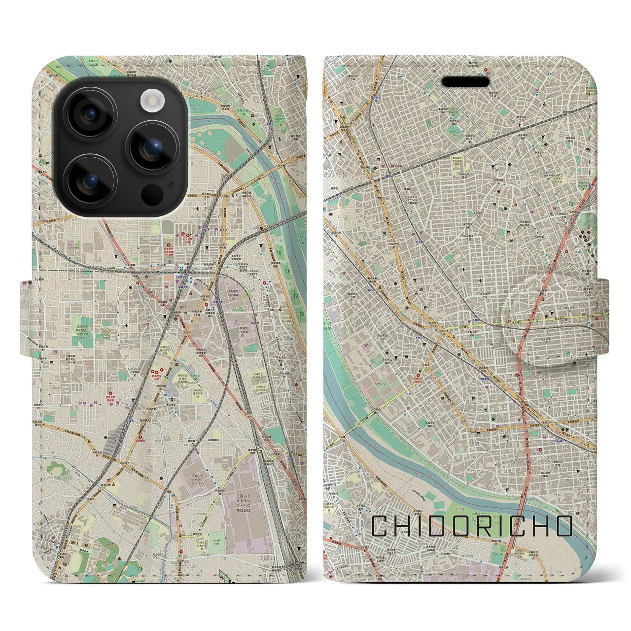 【千鳥町(東京都)】地図柄iPhoneケース(手帳タイプ)ナチュラル・iPhone 16 用