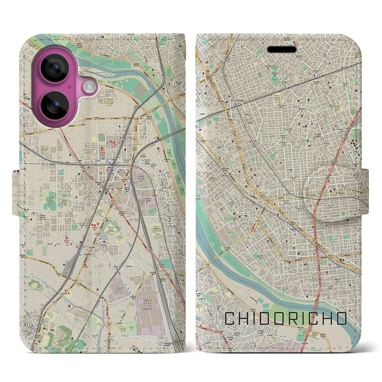 【千鳥町(東京都)】地図柄iPhoneケース(手帳タイプ)ナチュラル・iPhone 16 Pro 用