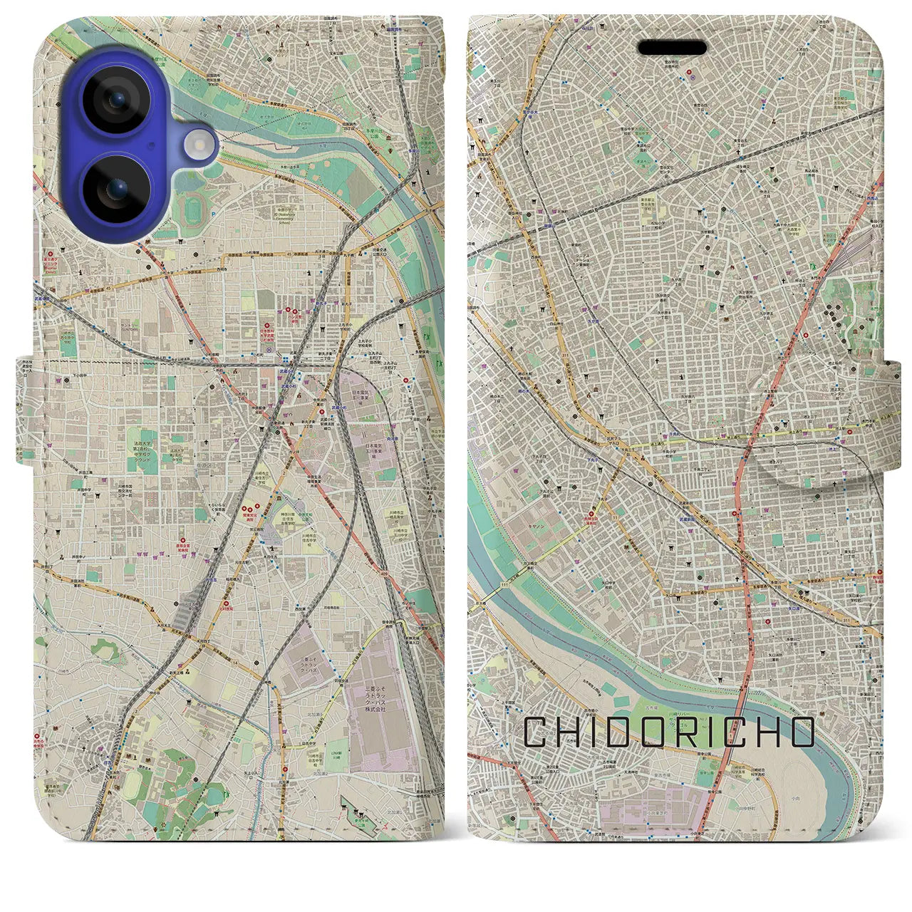 【千鳥町(東京都)】地図柄iPhoneケース(手帳タイプ)ナチュラル・iPhone 16 Pro Max 用