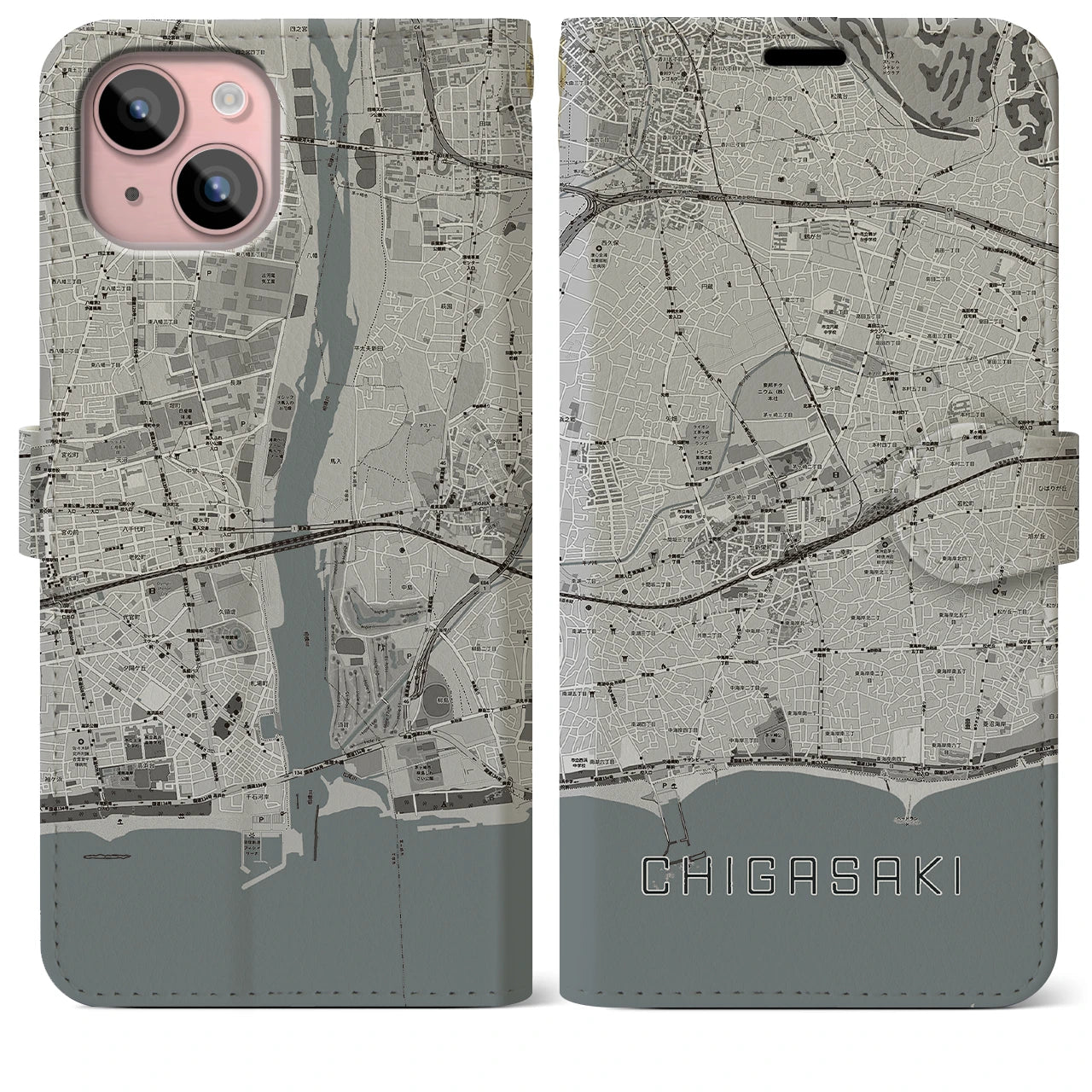 【茅ヶ崎2(神奈川県)】地図柄iPhoneケース(手帳タイプ)