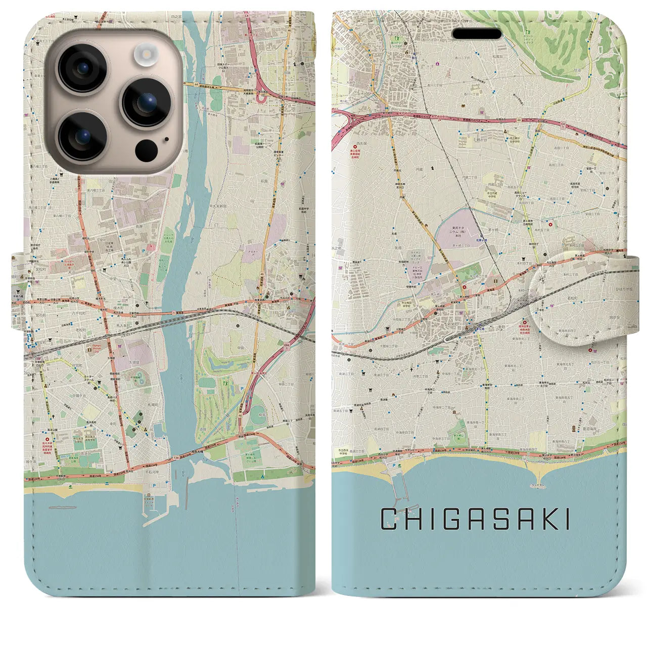 【茅ヶ崎2(神奈川県)】地図柄iPhoneケース(手帳タイプ)ナチュラル・iPhone 16 Plus 用