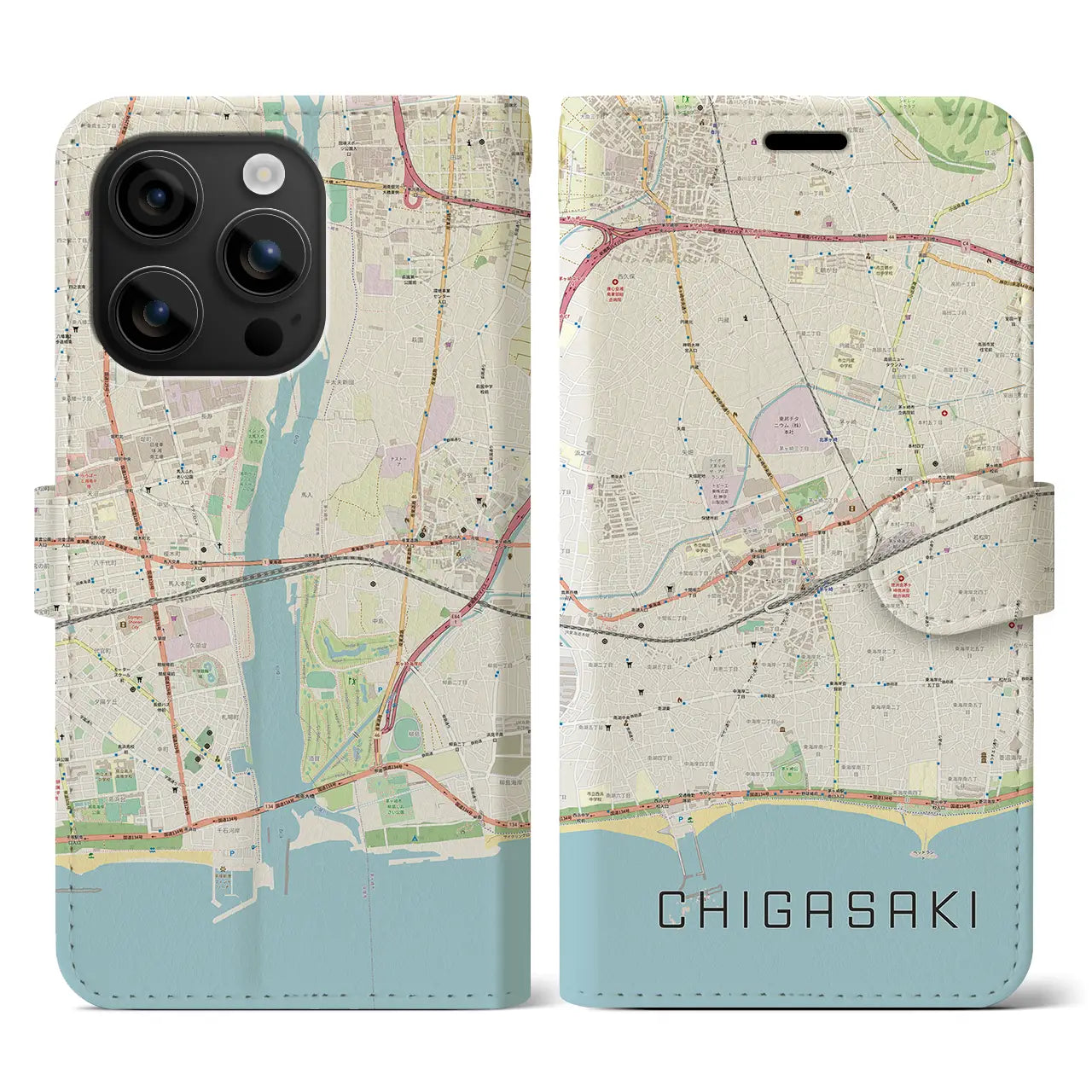 【茅ヶ崎2(神奈川県)】地図柄iPhoneケース(手帳タイプ)ナチュラル・iPhone 16 用