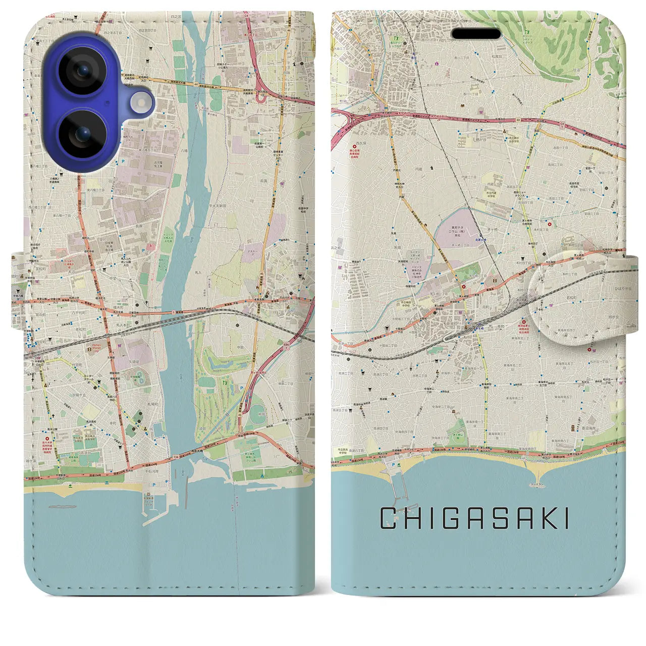 【茅ヶ崎2(神奈川県)】地図柄iPhoneケース(手帳タイプ)ナチュラル・iPhone 16 Pro Max 用
