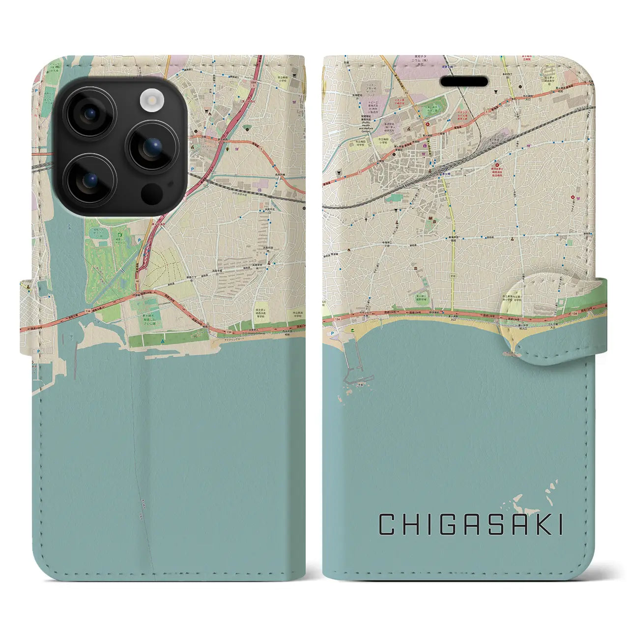 【茅ヶ崎(神奈川県)】地図柄iPhoneケース(手帳タイプ)ナチュラル・iPhone 16 用