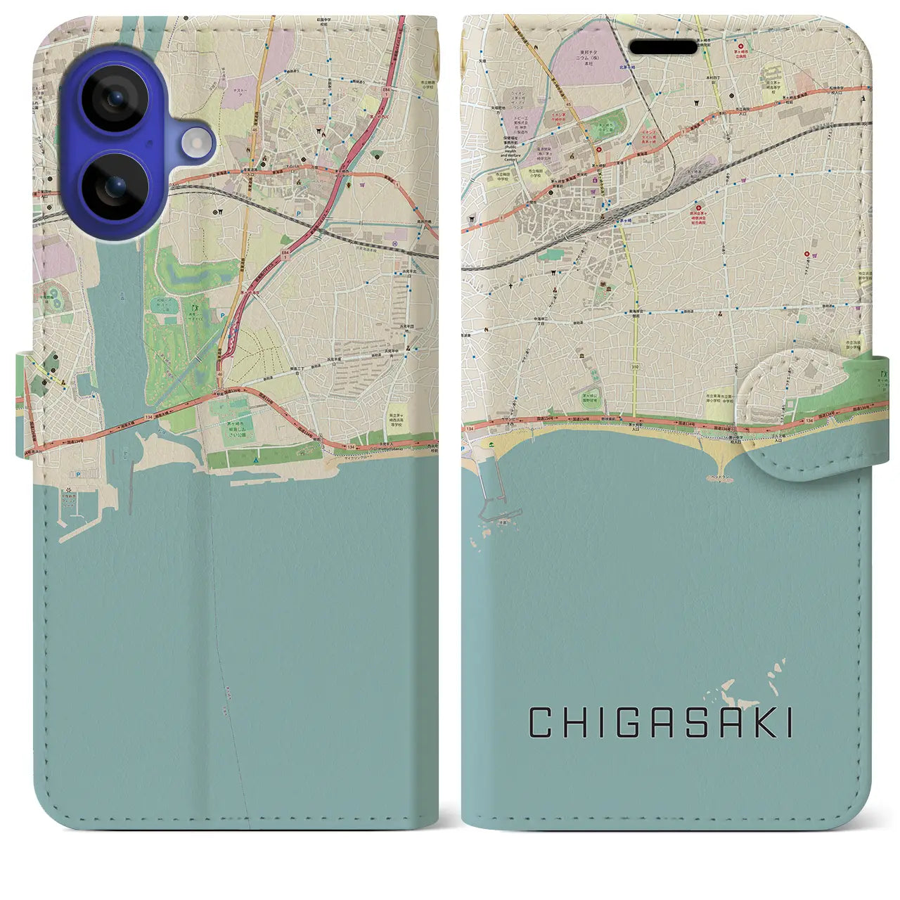 【茅ヶ崎(神奈川県)】地図柄iPhoneケース(手帳タイプ)ナチュラル・iPhone 16 Pro Max 用