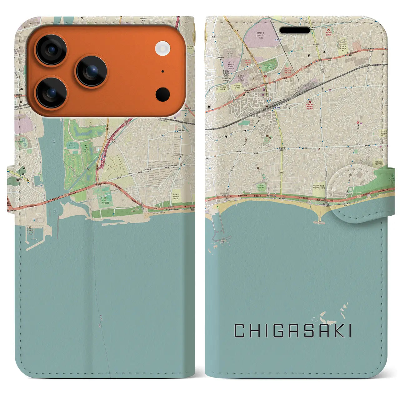 【茅ヶ崎(神奈川県)】地図柄iPhoneケース(手帳タイプ)ナチュラル・iPhone 17 Pro Max 用