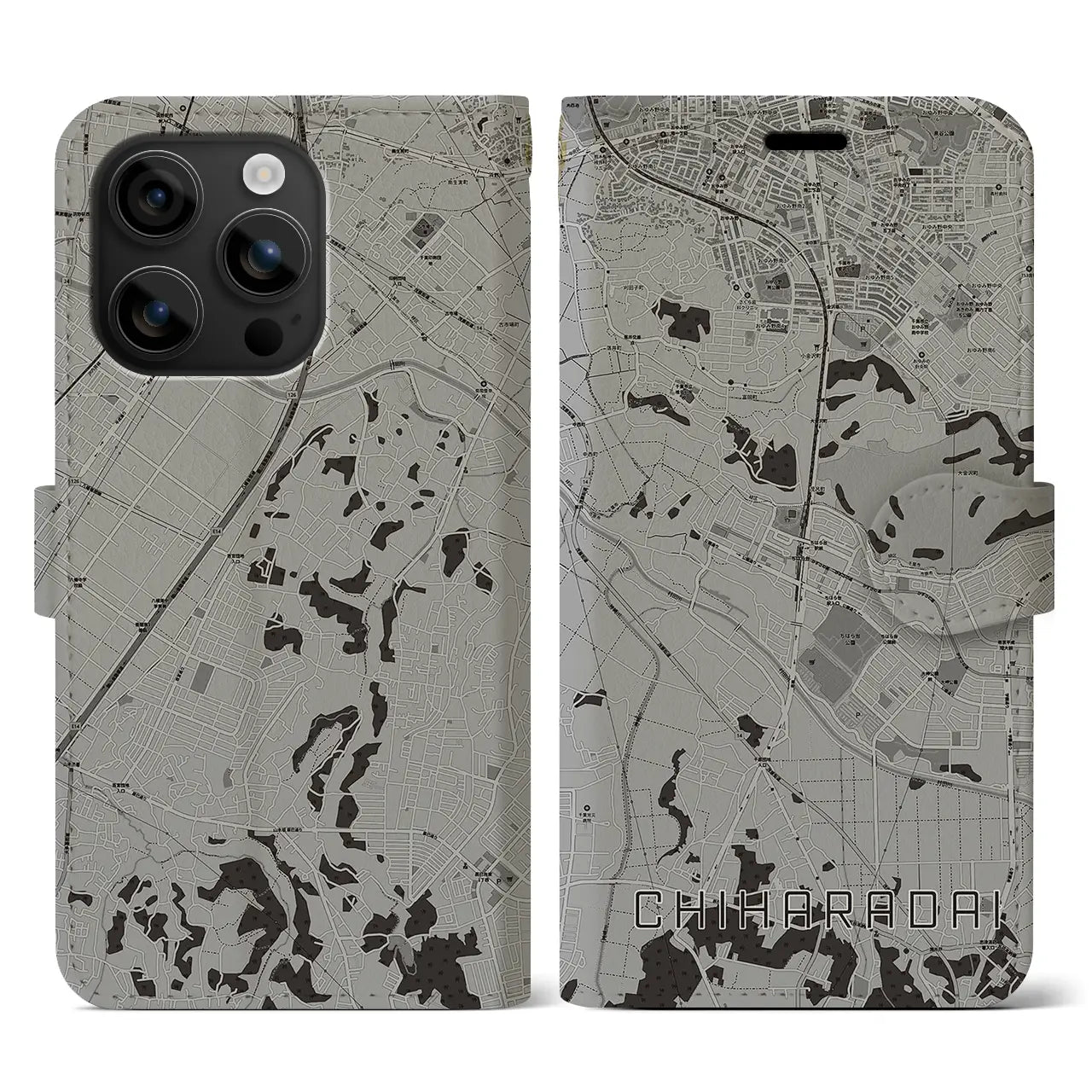 【ちはら台(千葉県)】地図柄iPhoneケース(手帳タイプ)モノトーン・iPhone 16 用