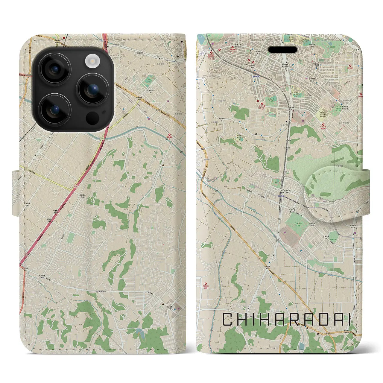 【ちはら台(千葉県)】地図柄iPhoneケース(手帳タイプ)ナチュラル・iPhone 16 用