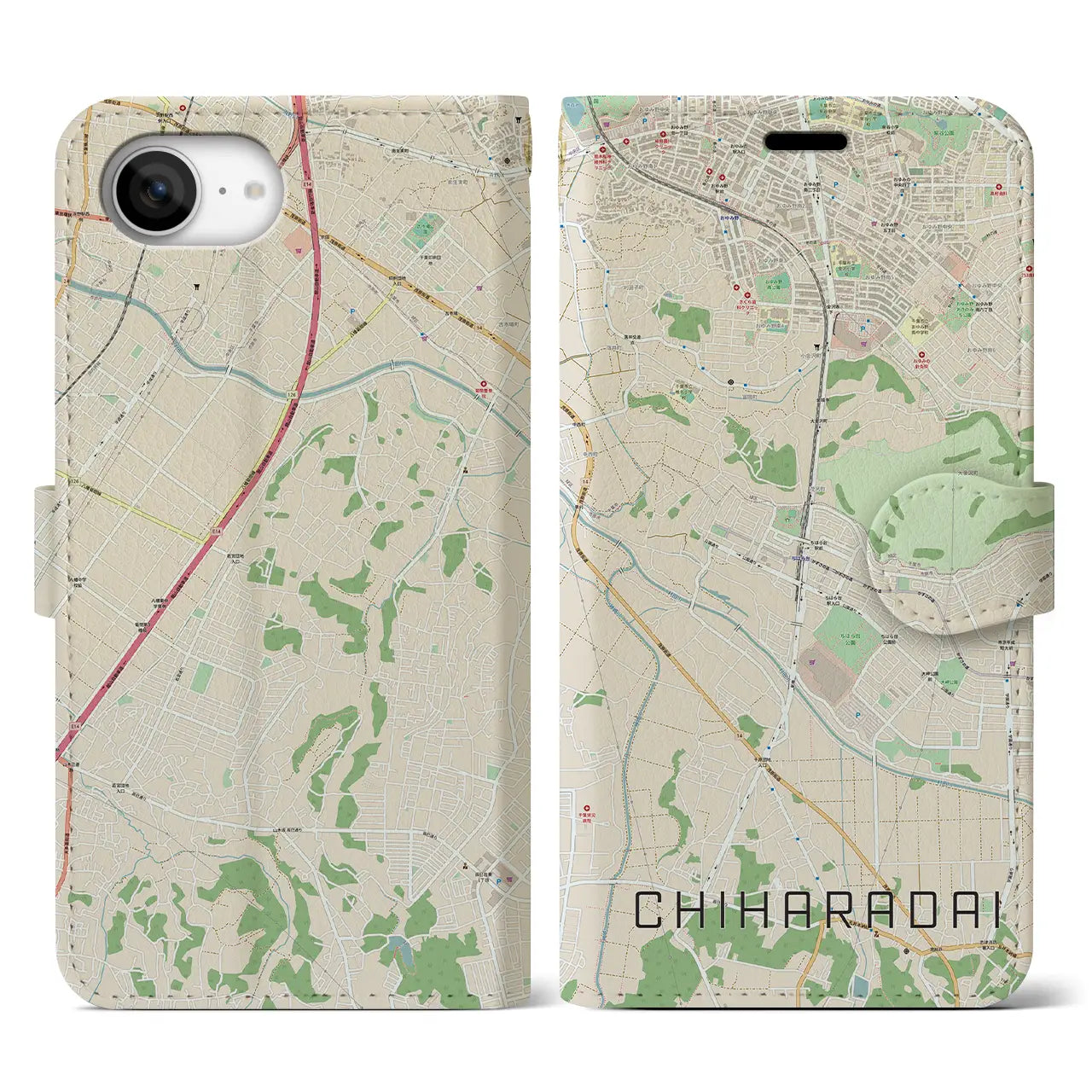 【ちはら台(千葉県)】地図柄iPhoneケース(手帳タイプ)