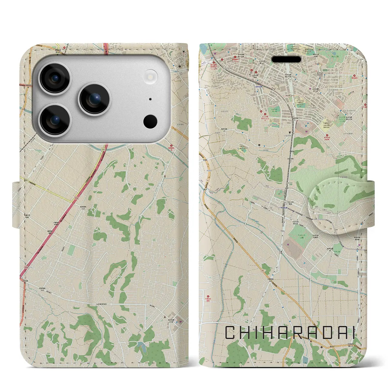 【ちはら台(千葉県)】地図柄iPhoneケース(手帳タイプ)ナチュラル・iPhone 17 Pro Max 用