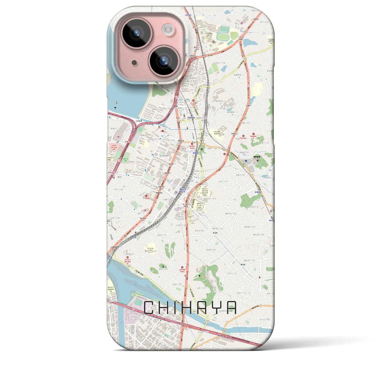【千早(福岡県)】地図柄iPhoneケース(バックカバータイプ)