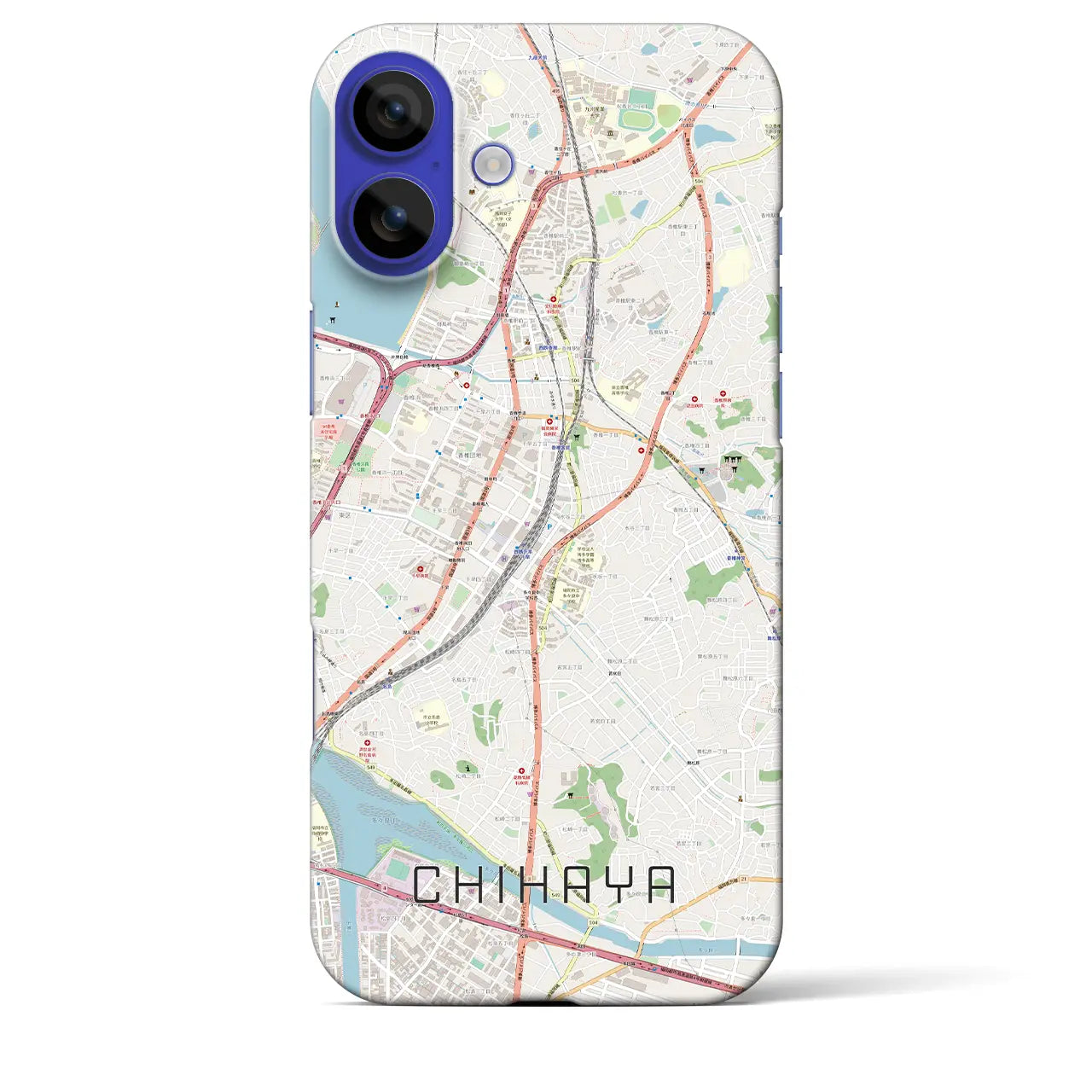 【千早(福岡県)】地図柄iPhoneケース(バックカバータイプ)ブラック・iPhone 16 Pro Max 用