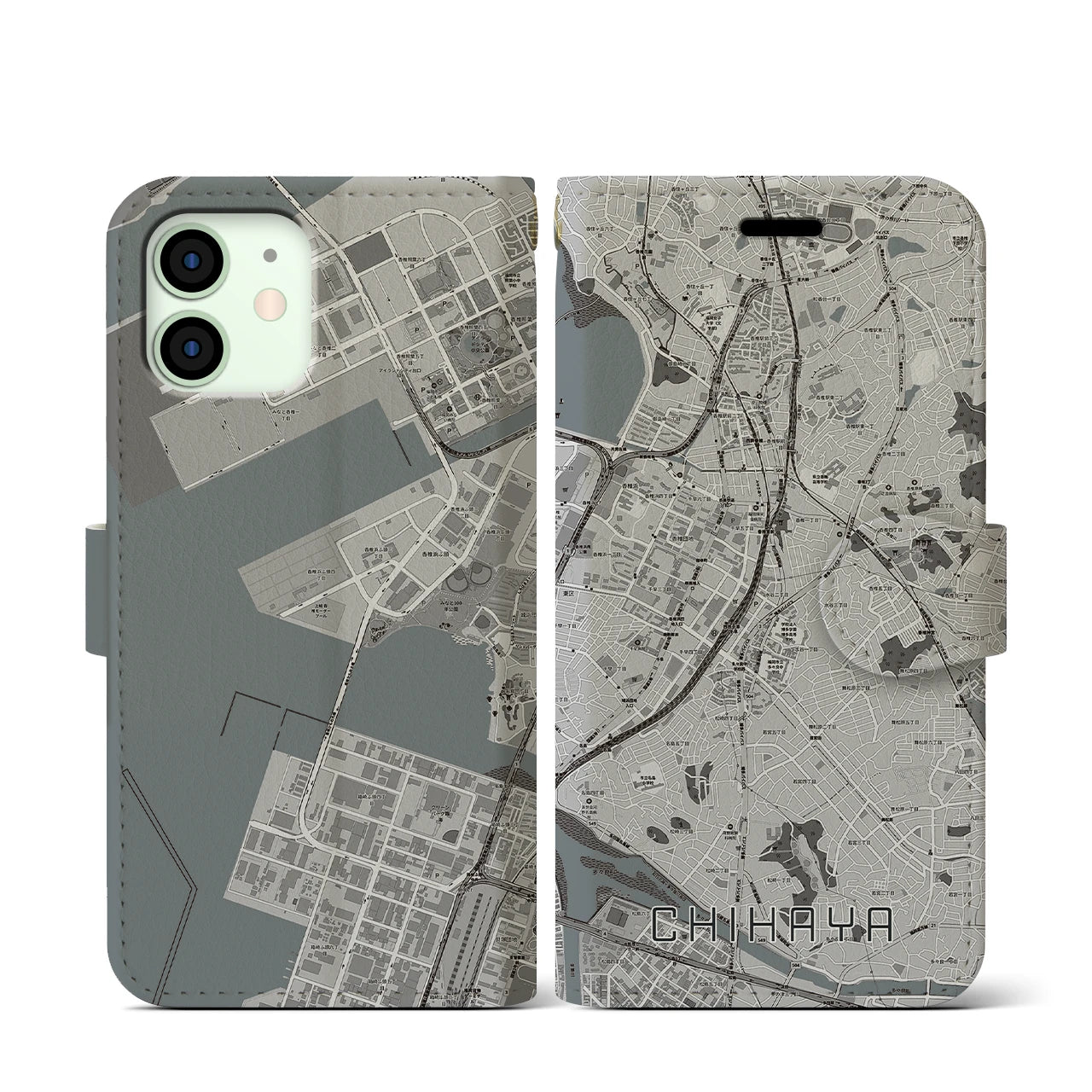 【千早(福岡県)】地図柄iPhoneケース(手帳タイプ)