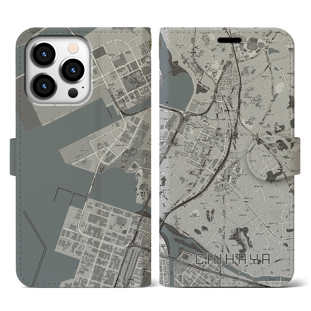 【千早(福岡県)】地図柄iPhoneケース(手帳タイプ)