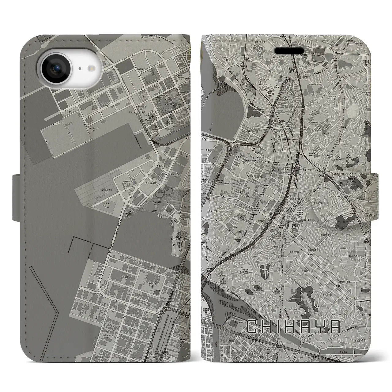 【千早(福岡県)】地図柄iPhoneケース(手帳タイプ)