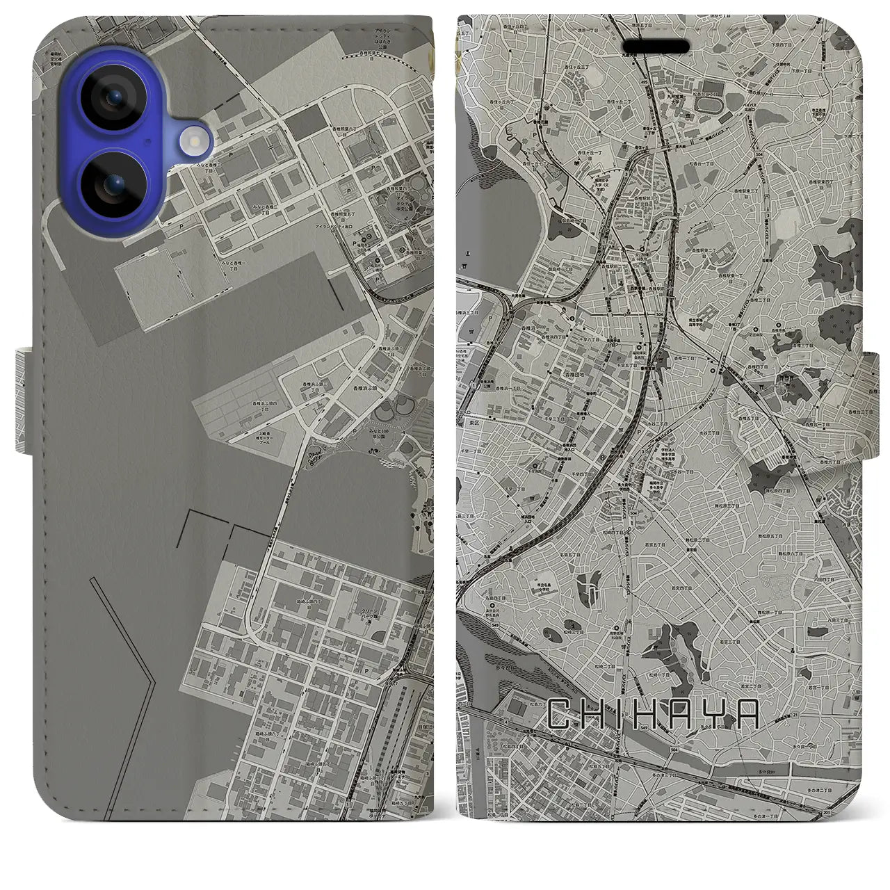 【千早(福岡県)】地図柄iPhoneケース(手帳タイプ)