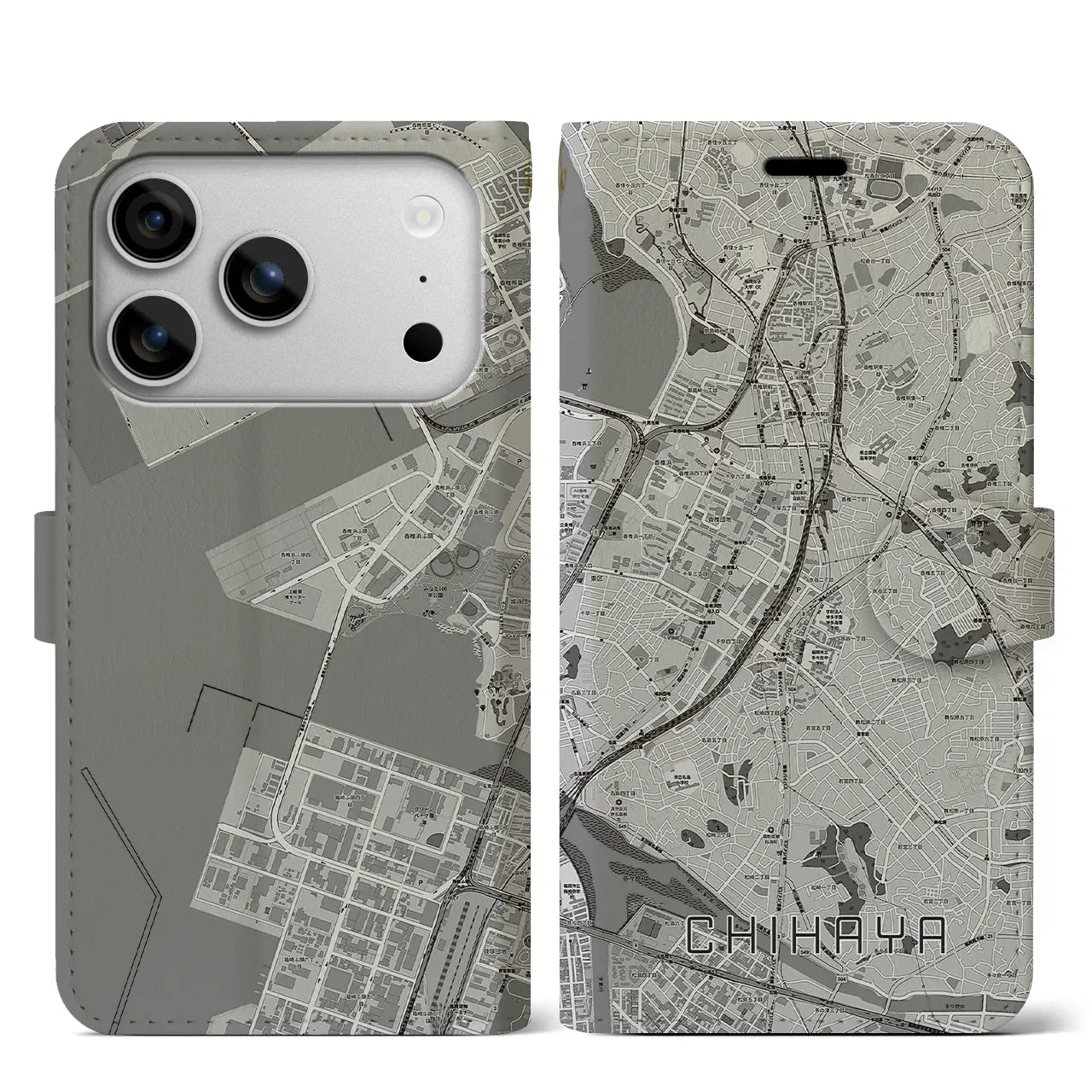 【千早(福岡県)】地図柄iPhoneケース(手帳タイプ)