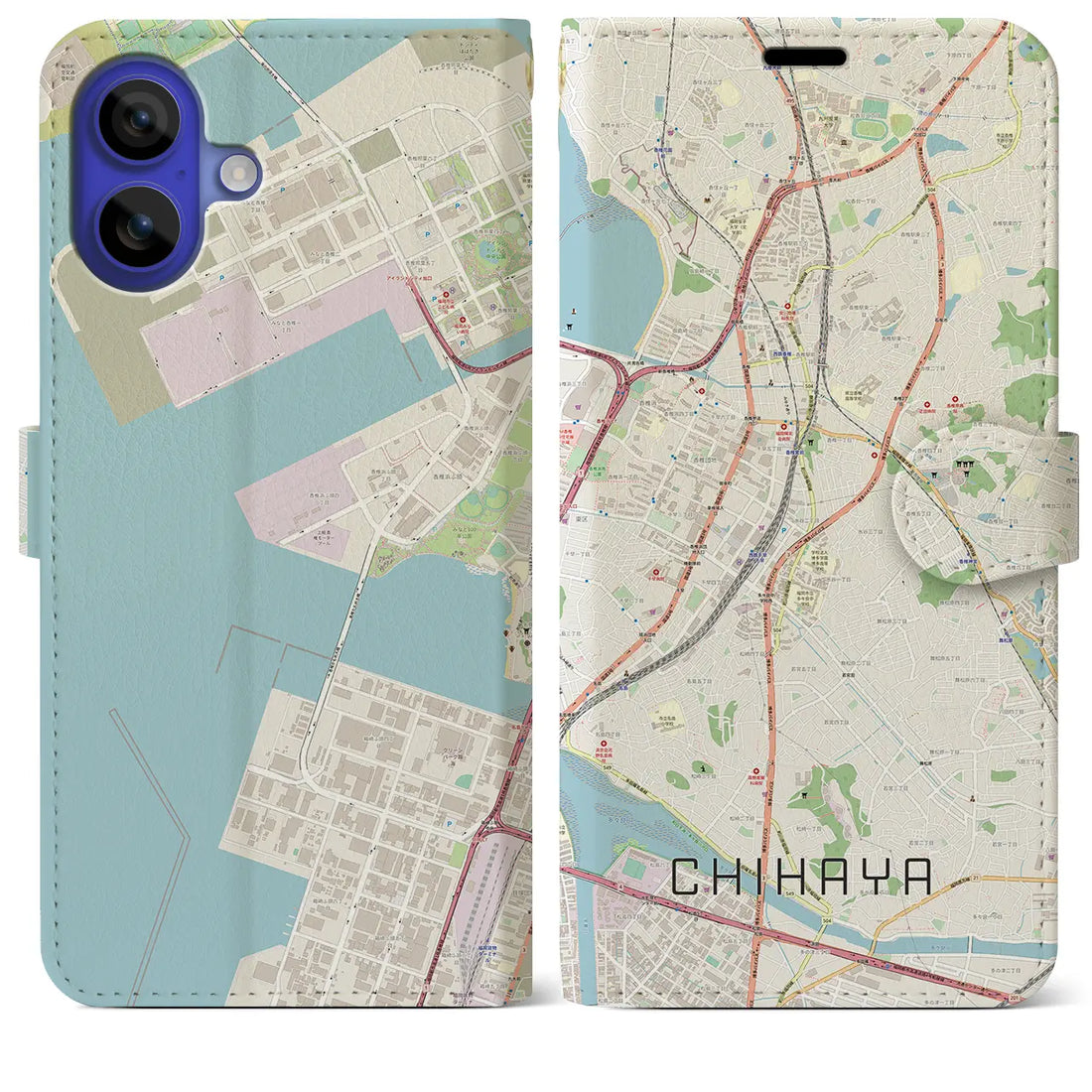 【千早(福岡県)】地図柄iPhoneケース(手帳タイプ)ナチュラル・iPhone 16 Pro Max 用