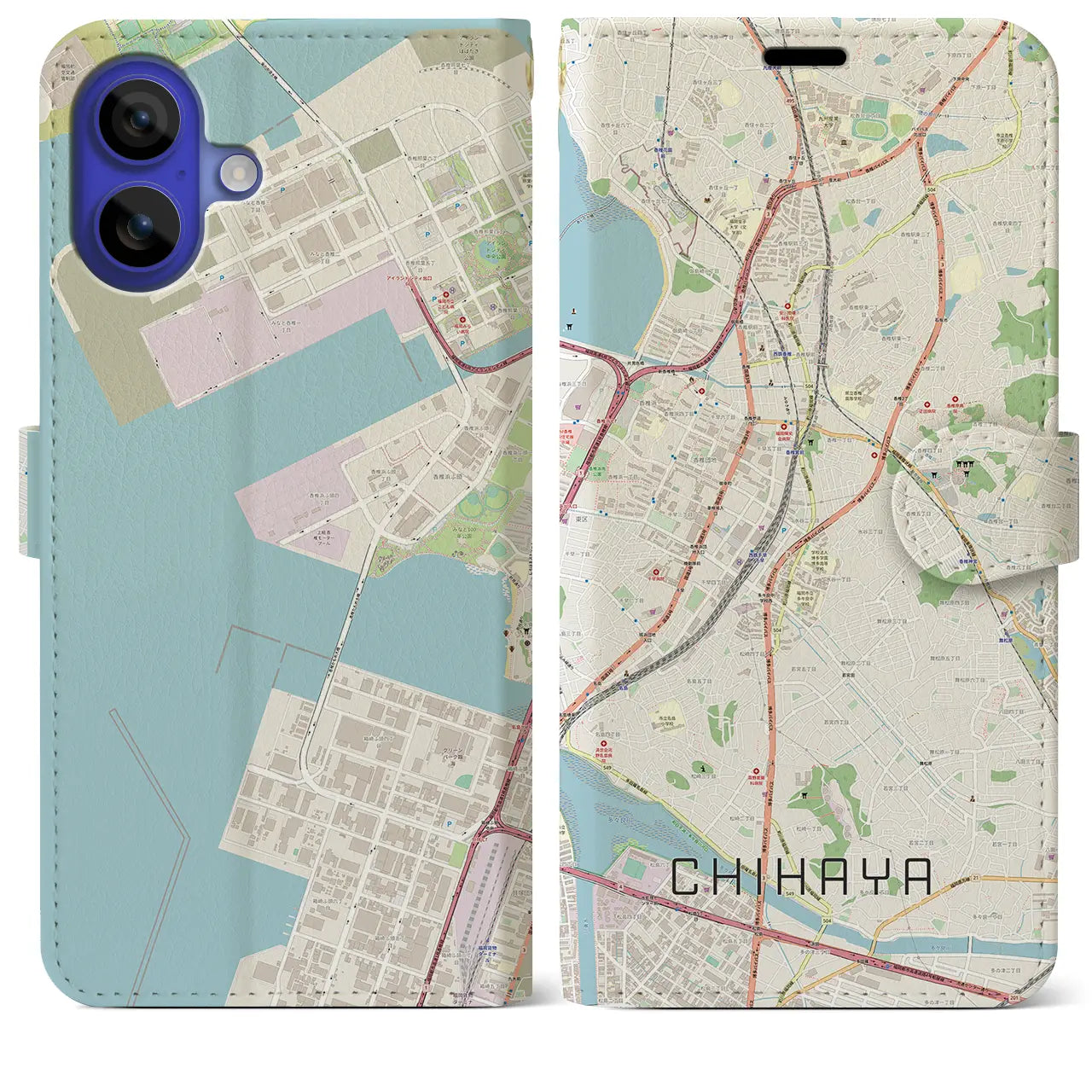 【千早(福岡県)】地図柄iPhoneケース(手帳タイプ)