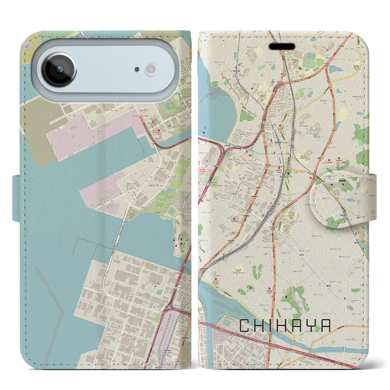 【千早(福岡県)】地図柄iPhoneケース(手帳タイプ)