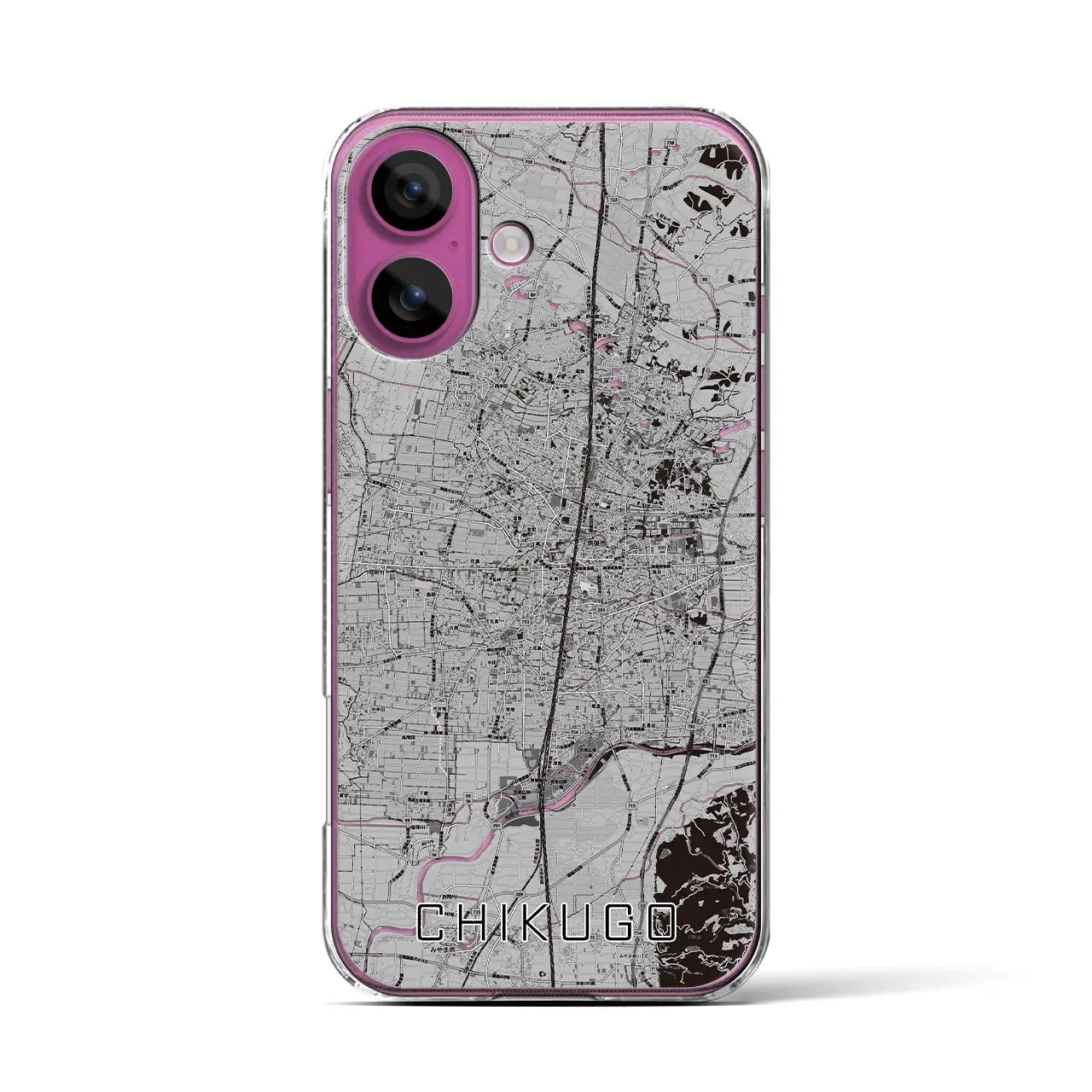 【筑後(福岡県)】地図柄iPhoneケース(クリアタイプ)モノトーン・iPhone 16 Pro 用