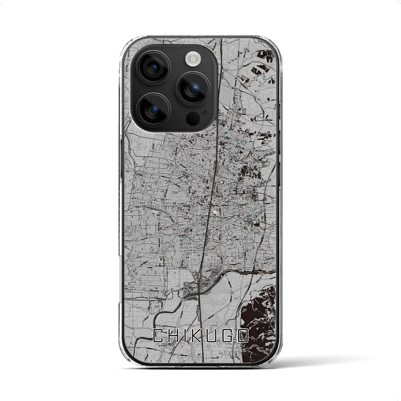 【筑後(福岡県)】地図柄iPhoneケース(クリアタイプ)モノトーン・iPhone 16 用
