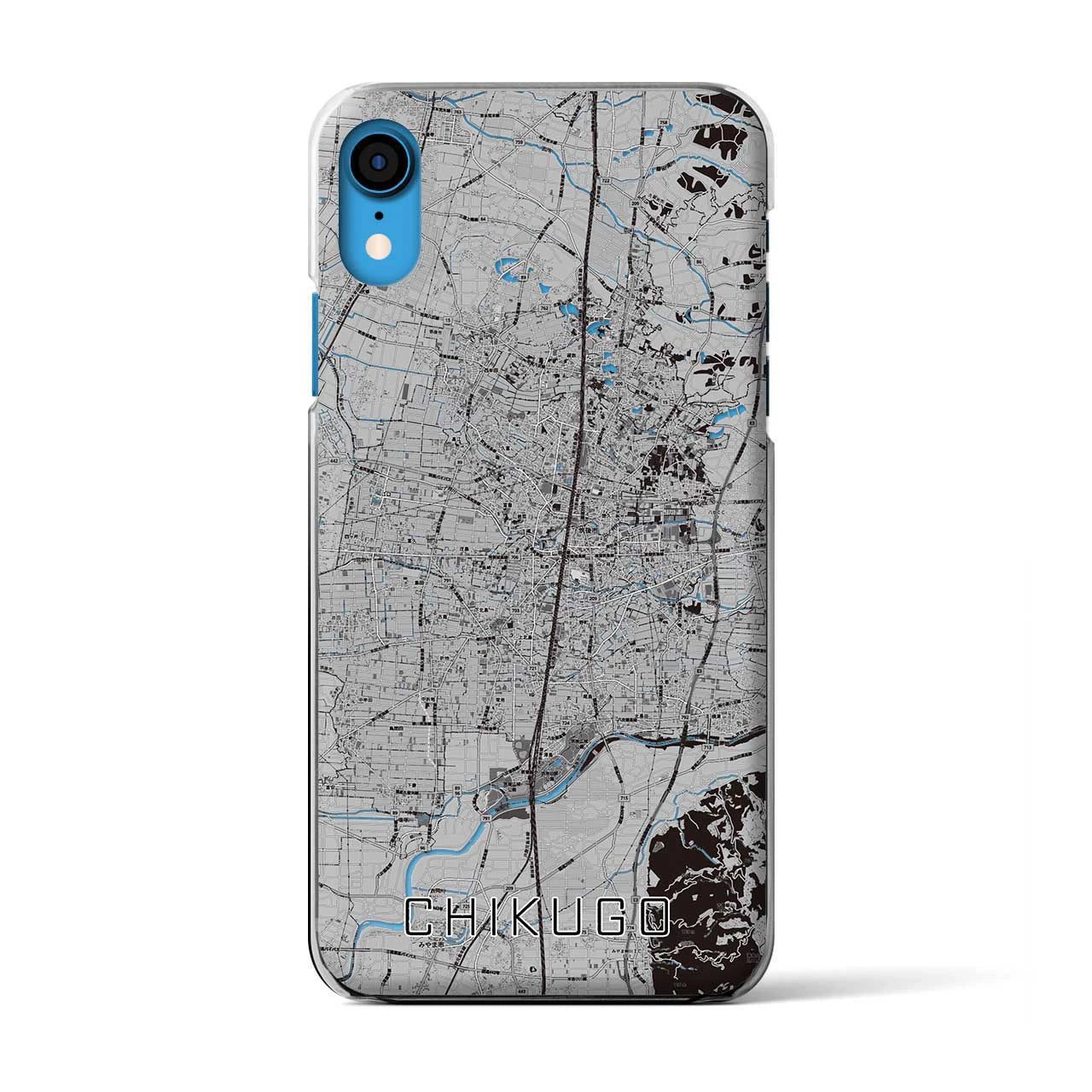 【筑後(福岡県)】地図柄iPhoneケース(クリアタイプ)モノトーン・iPhone XR 用