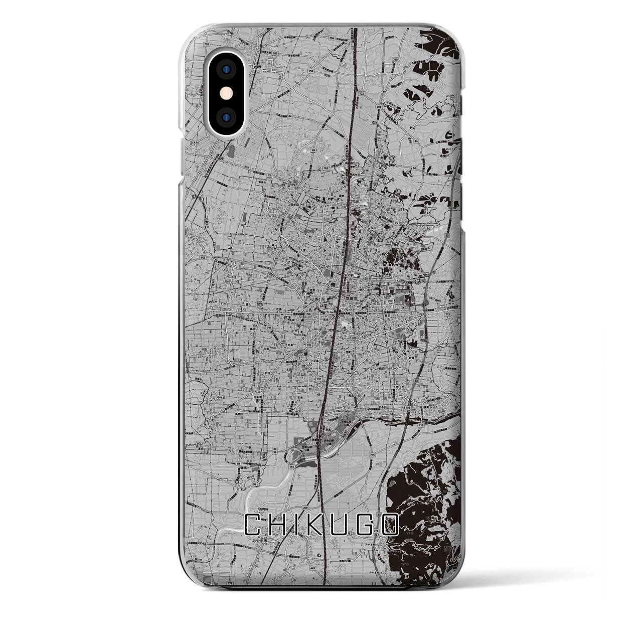 【筑後(福岡県)】地図柄iPhoneケース(クリアタイプ)モノトーン・iPhone XS Max 用