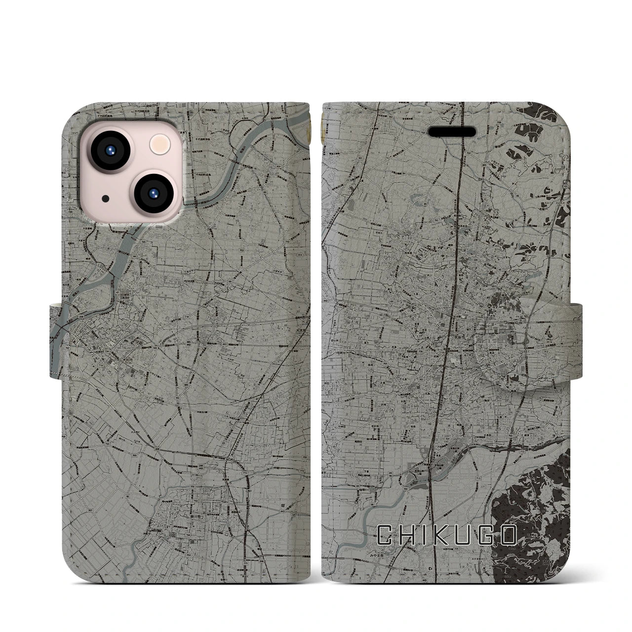 【筑後(福岡県)】地図柄iPhoneケース(手帳タイプ)