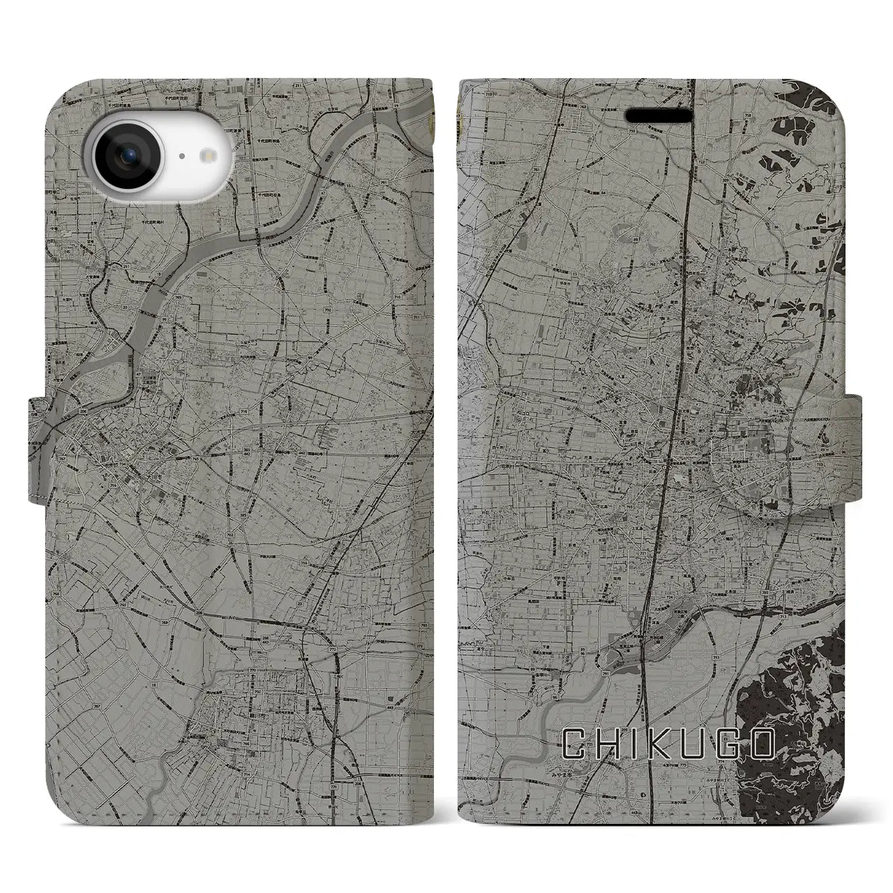 【筑後(福岡県)】地図柄iPhoneケース(手帳タイプ)