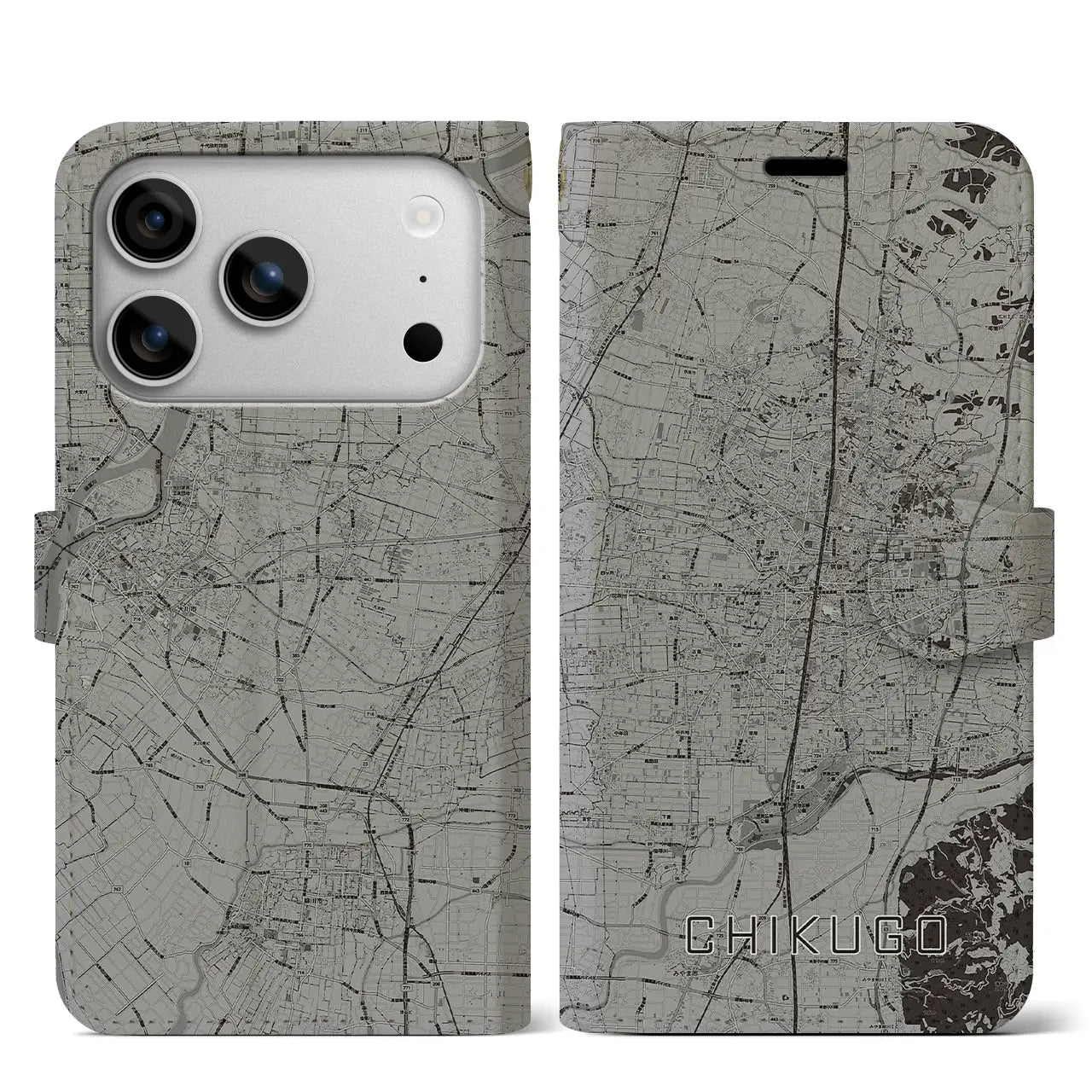 【筑後(福岡県)】地図柄iPhoneケース(手帳タイプ)