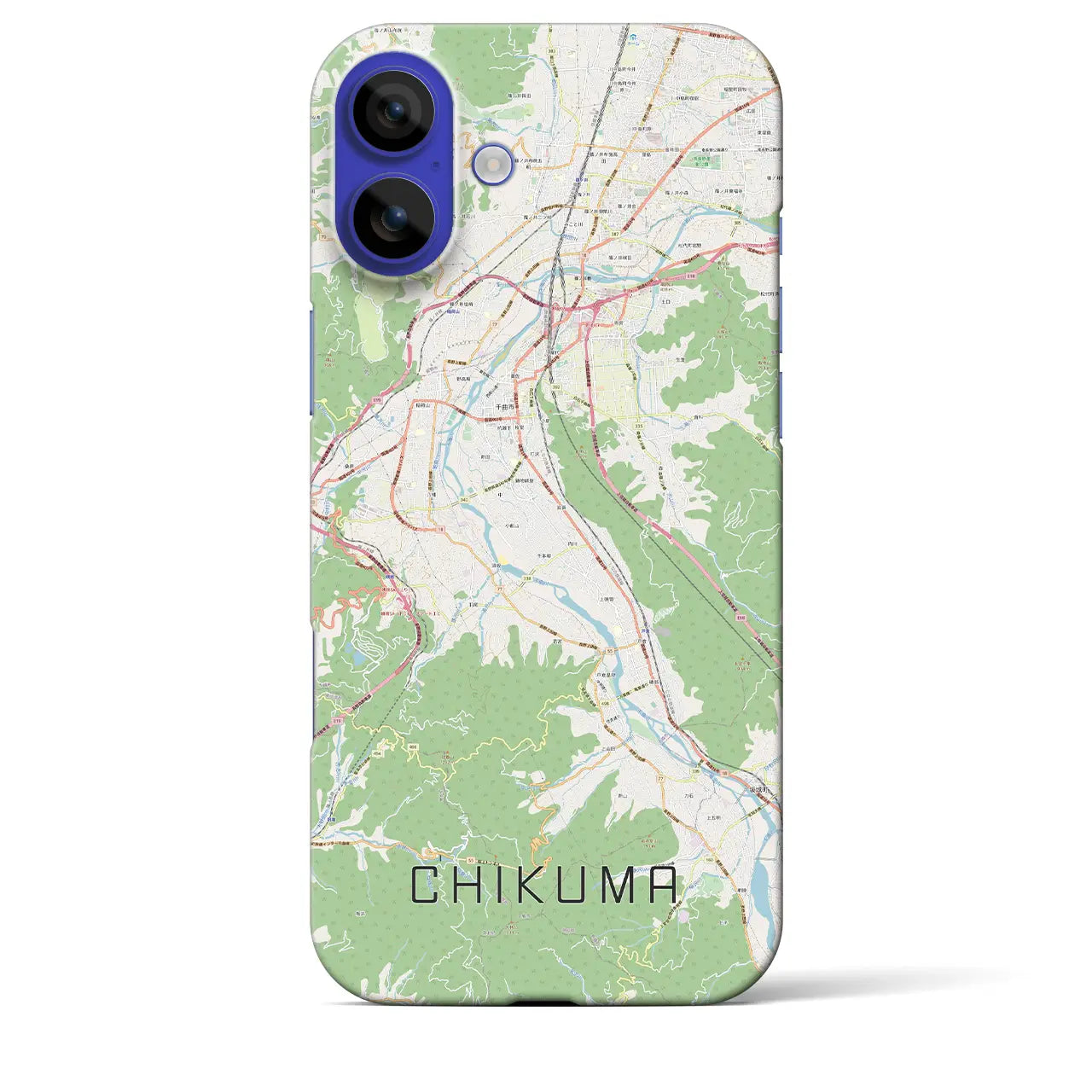 【千曲(長野県)】地図柄iPhoneケース(バックカバータイプ)ブラック・iPhone 16 Pro Max 用