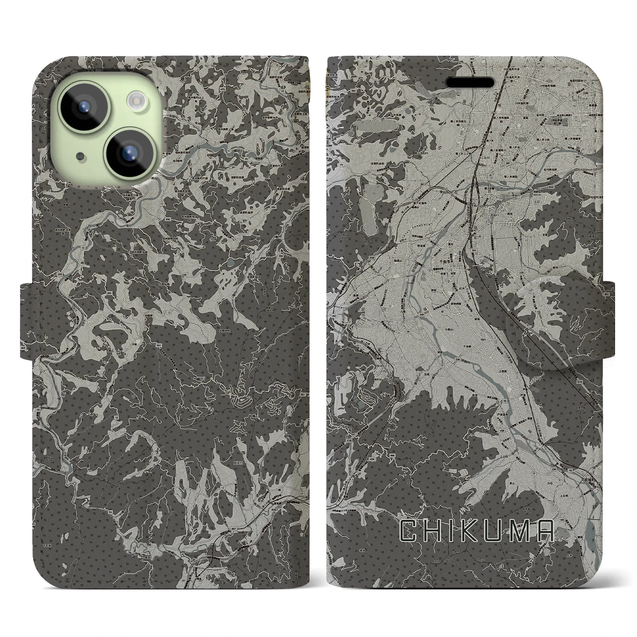 【千曲(長野県)】地図柄iPhoneケース(手帳タイプ)