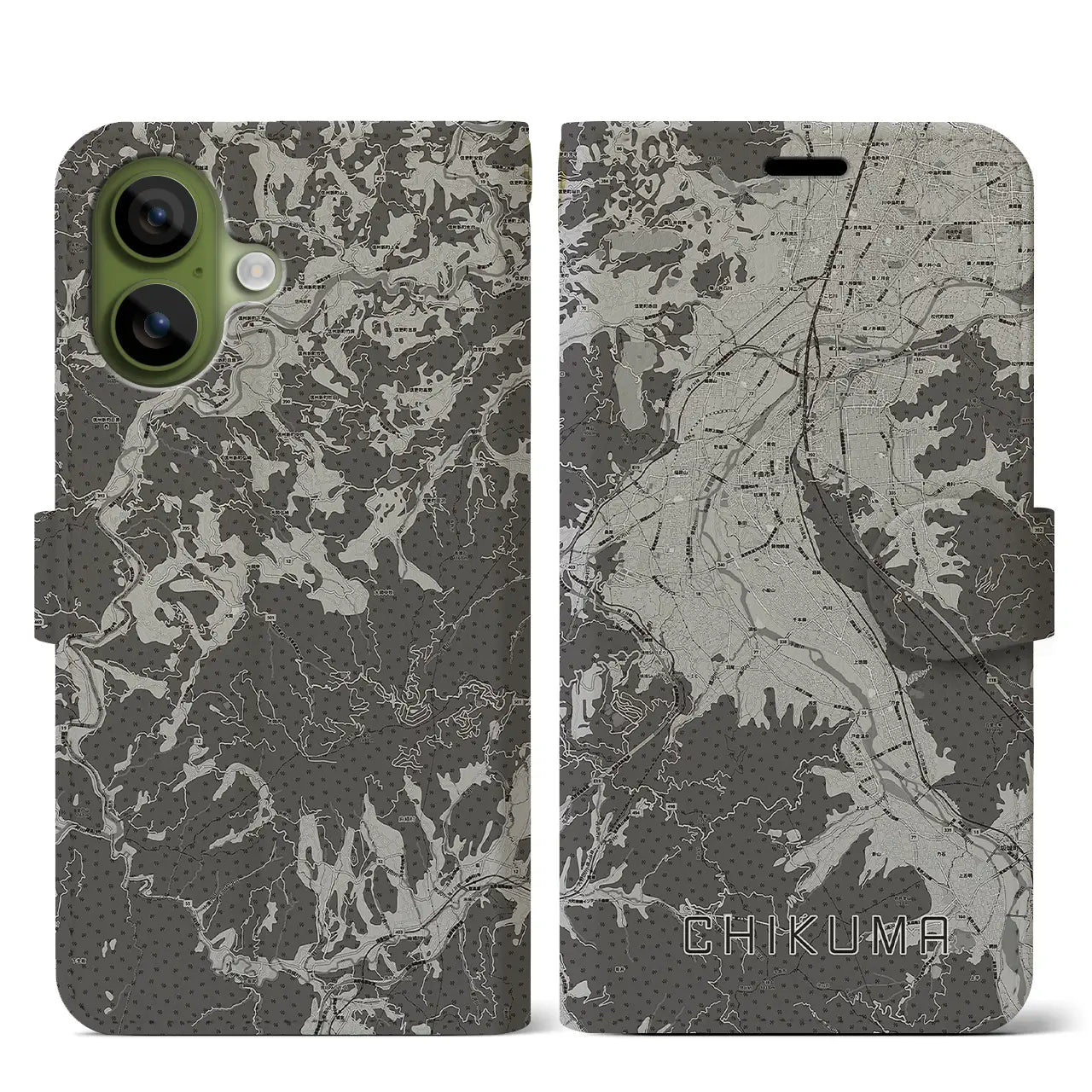 【千曲(長野県)】地図柄iPhoneケース(手帳タイプ)