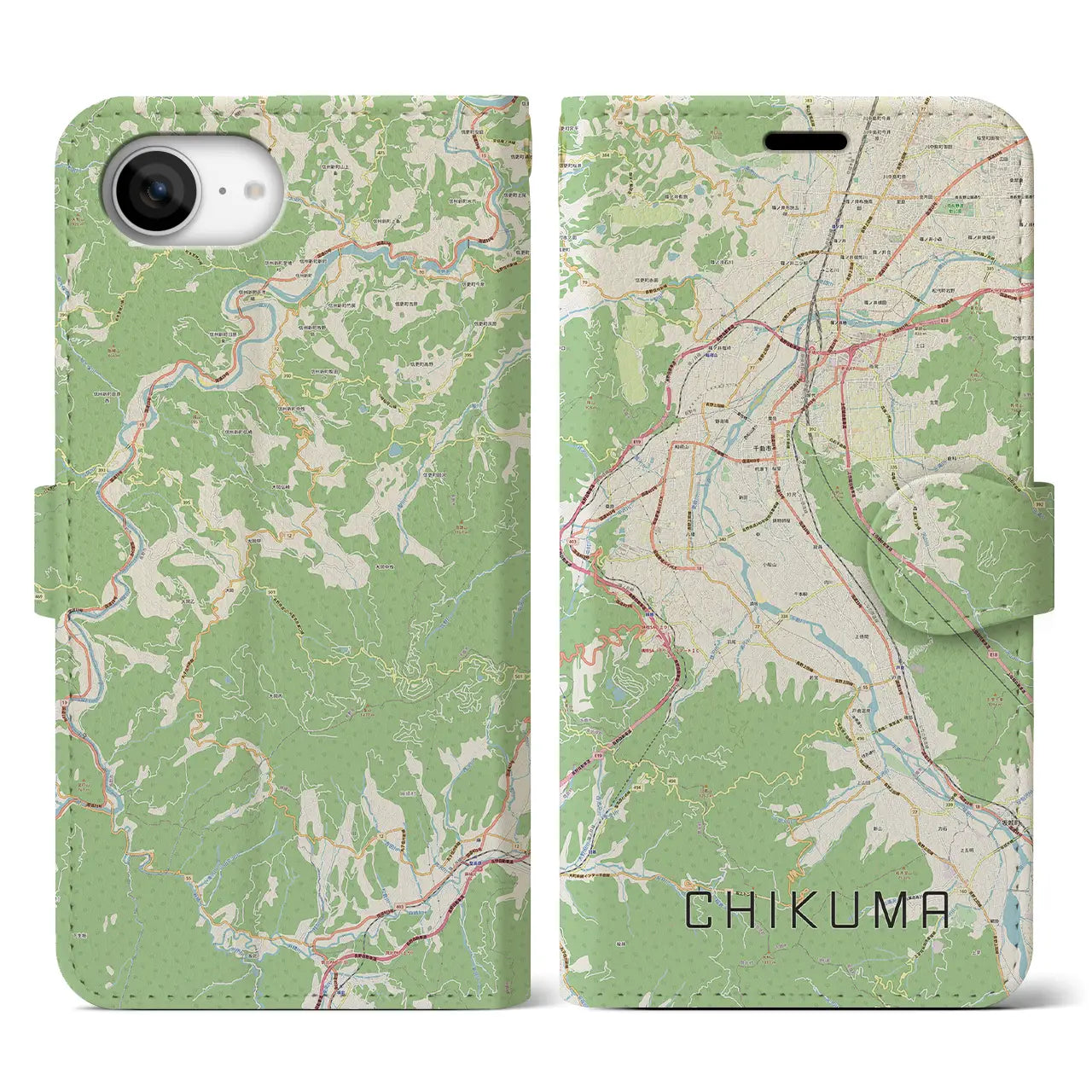 【千曲(長野県)】地図柄iPhoneケース(手帳タイプ)