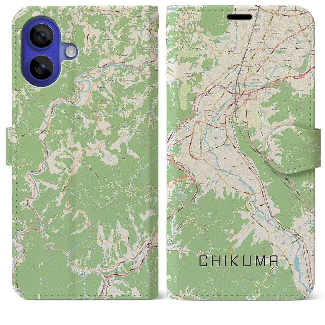 【千曲(長野県)】地図柄iPhoneケース(手帳タイプ)ナチュラル・iPhone 16 Pro Max 用