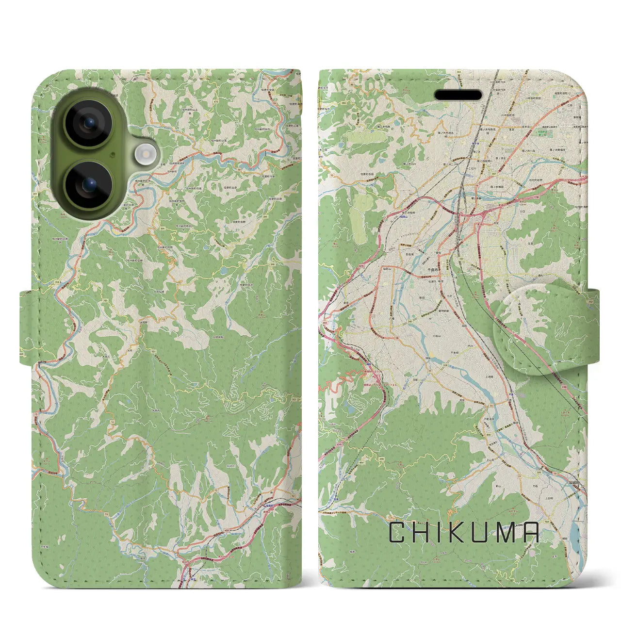 【千曲(長野県)】地図柄iPhoneケース(手帳タイプ)