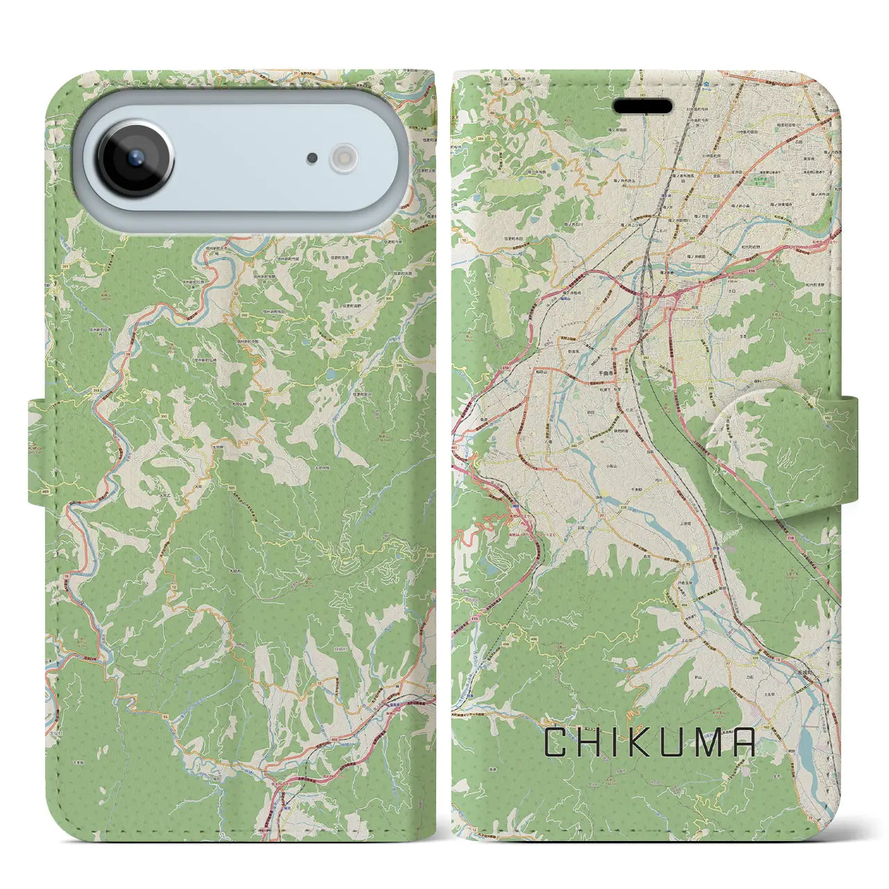 【千曲(長野県)】地図柄iPhoneケース(手帳タイプ)