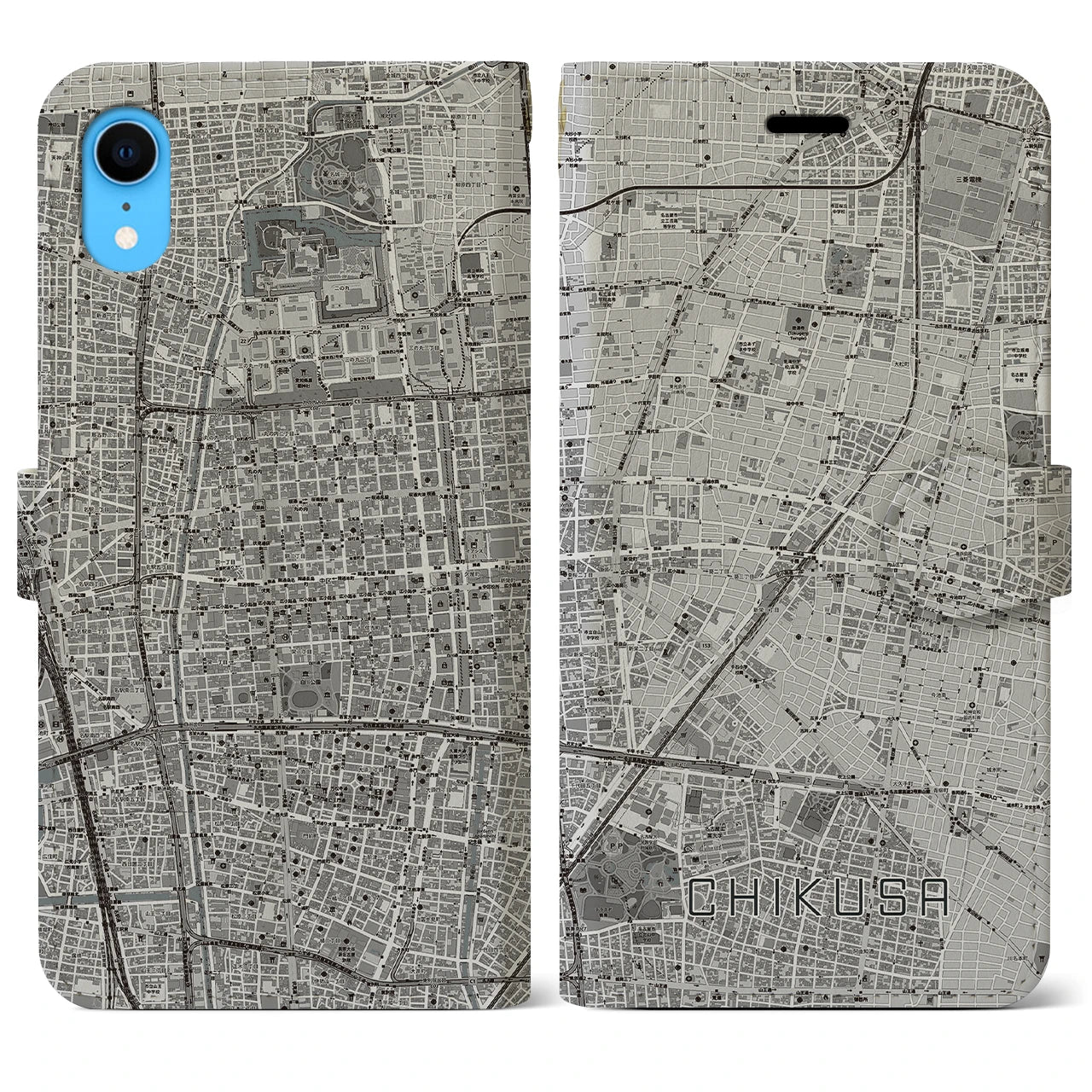 【千種(愛知県)】地図柄iPhoneケース(手帳タイプ)モノトーン・iPhone XR 用