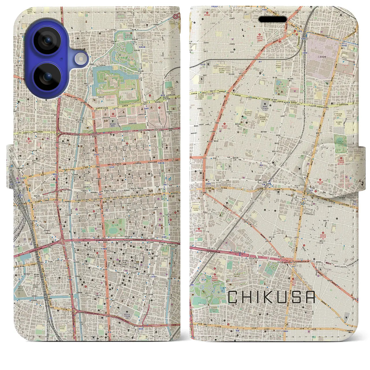 【千種(愛知県)】地図柄iPhoneケース(手帳タイプ)ナチュラル・iPhone 16 Pro Max 用
